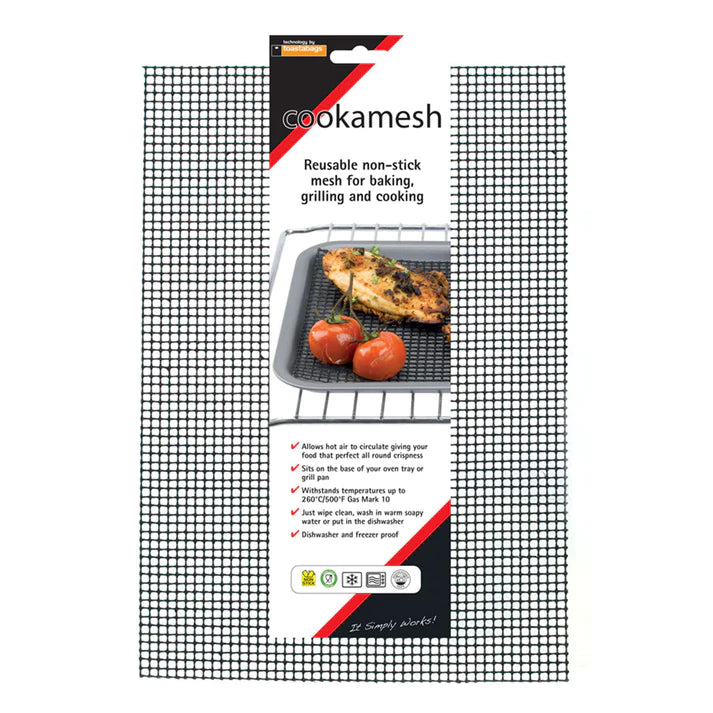 CookaMesh Black - Premium Stainless Steel Mesh Cooking Utensil for Grilling, Frying & Baking - Perfect for BBQ, Camping & Kitchen Use