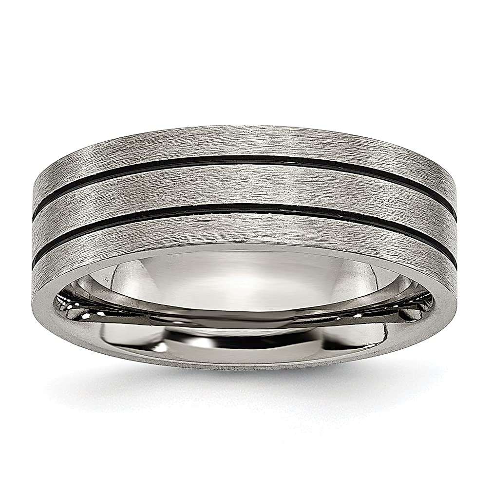 ICE CARATS 7mm Titanium Brushed Black Enamel Grooved Flat Wedding Band Ring - Elegant Women's Fashion Jewelry, Perfect Anniversary Gift for Her - Ideal for Weddings, Engagements & Special Occasions