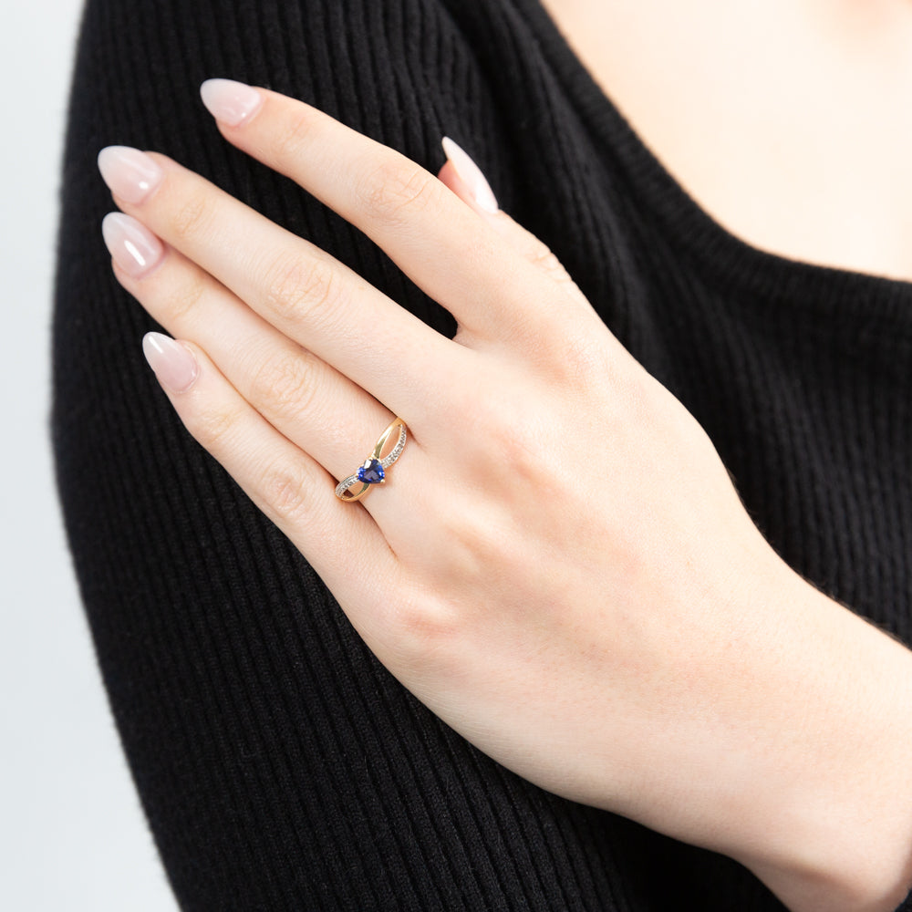 9ct Yellow Gold Created Sapphire and Diamond Ring - Elegant Jewelry for Women, Perfect for Engagement, Anniversary & Special Occasions