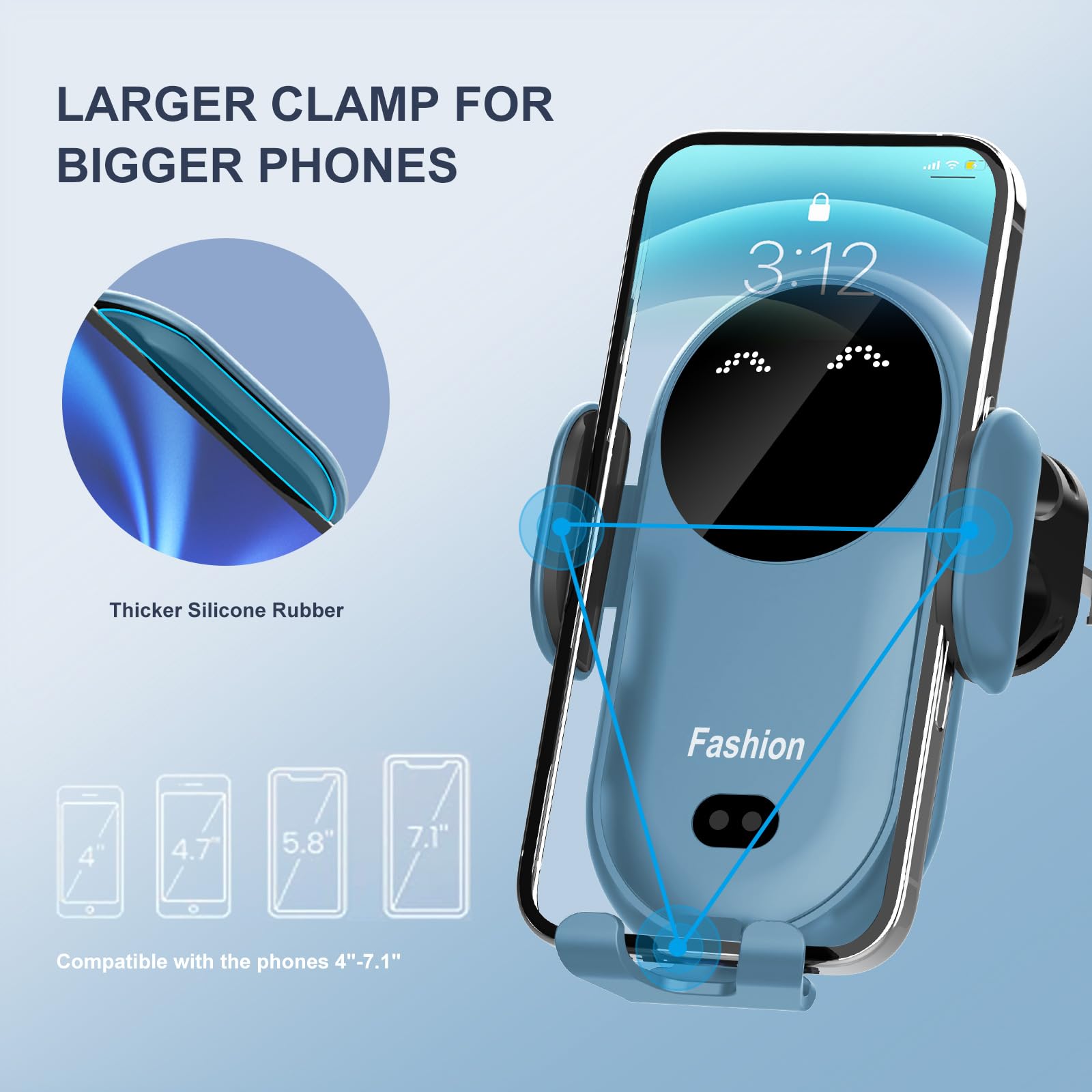 15W Qi Fast Wireless Car Charger Mount - Auto Clamping Air Vent Phone Holder for iPhone 16/15/14/13/12 Pro Max & Samsung Galaxy S22/S21/S20/Note 20 (Blue) | Perfect for Commuting & Road Trips
