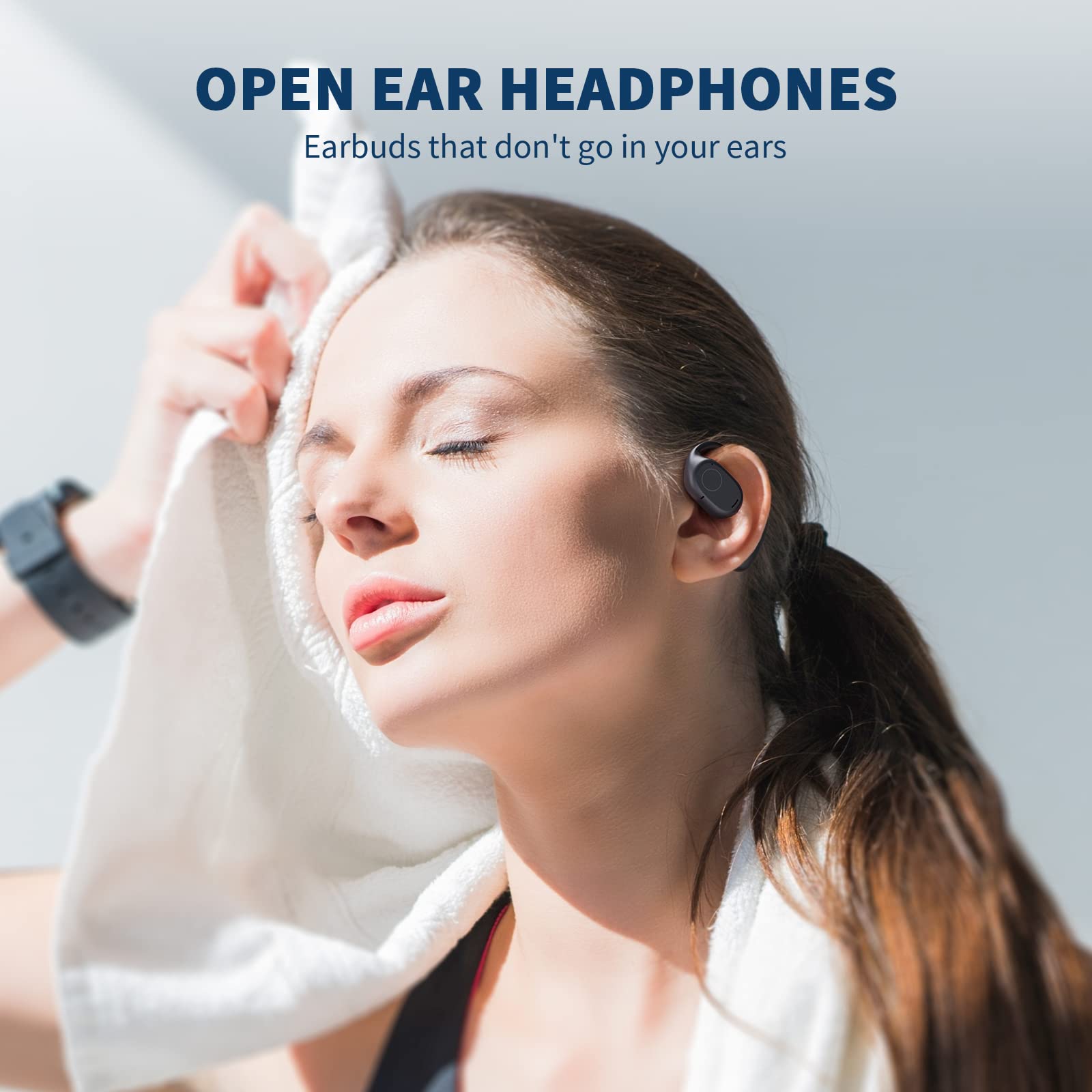 Open Ear Headphones Wireless, Bluetooth 5.3 Air Conduction Earbuds with Mic - 40H Playtime, IPX6 Waterproof, LED Display Charging Case & Secure Ear Hooks for Running, Cycling, Workouts (Black) - Perfect for Outdoor Sports & Gym Training
