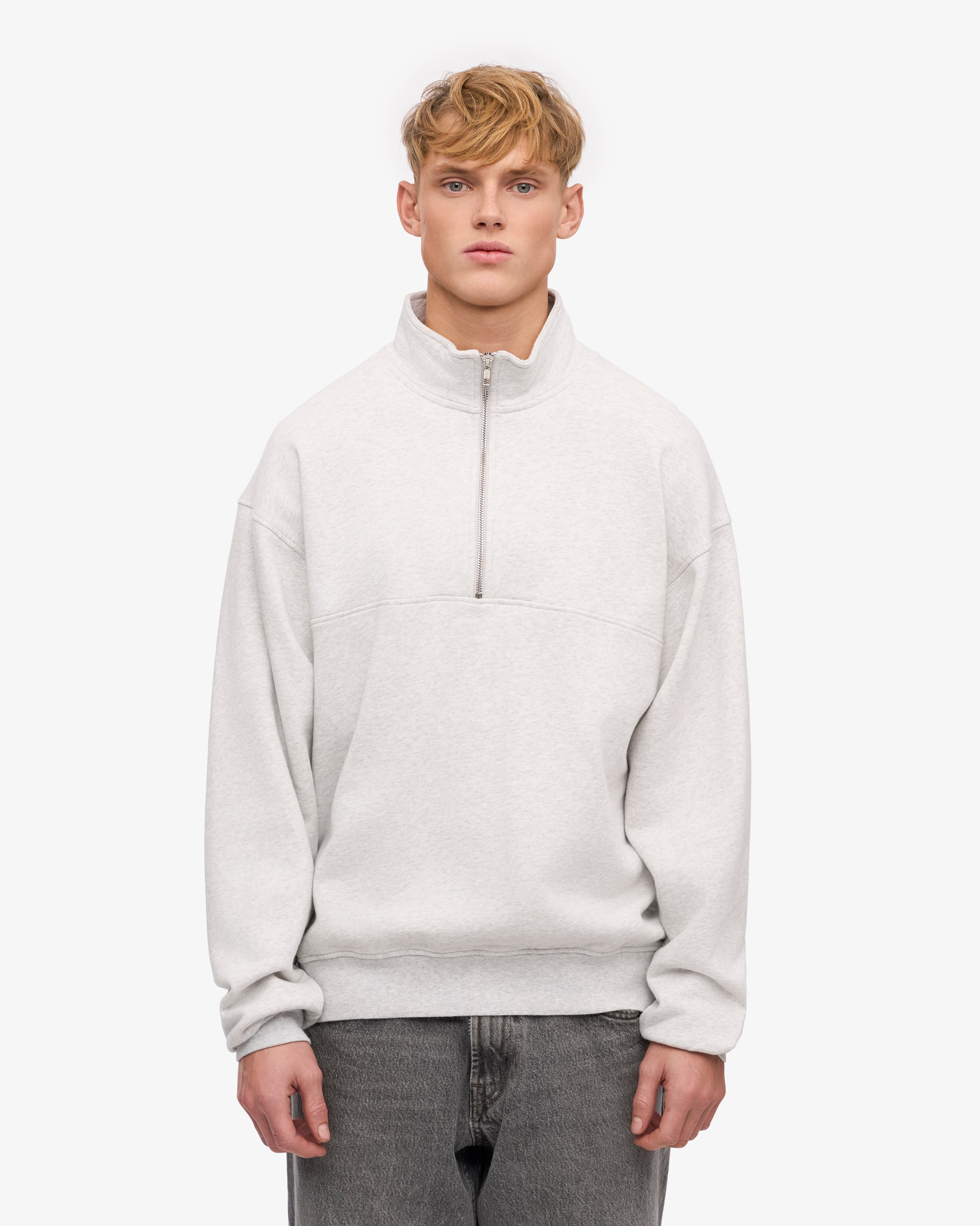 Organic Cotton Quarter Zip Sweater - Snow Melange Color - Perfect for Outdoor Activities & Casual Wear