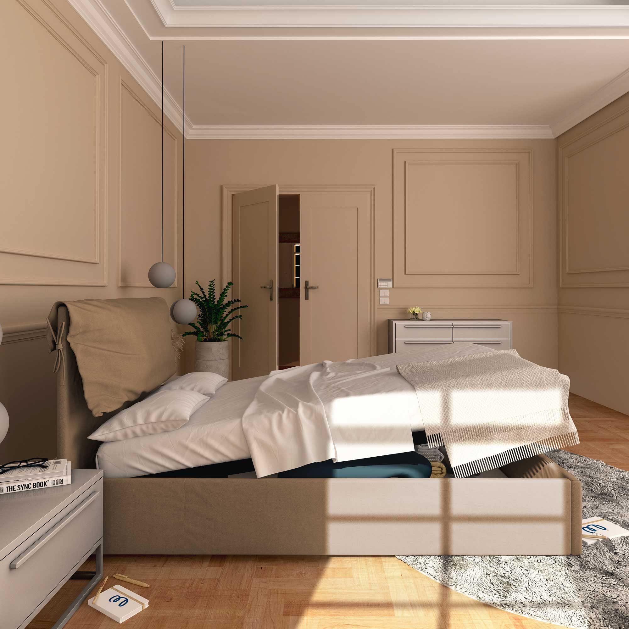 Baldiflex Single Bed with Storage - Licia Soft Synthetic Leather Upholstery, Slatted Base for Single Mattresses, 120 x 200 cm, Padded Headboard, Taupe Grey - Perfect for Small Bedrooms, Guest Rooms & Studio Apartments