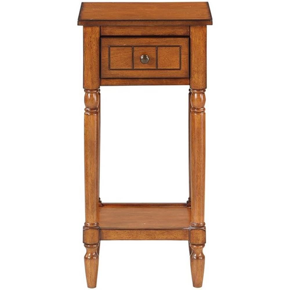 Pemberly Row Walnut Wood Accent End Table with Single Drawer - Traditional Style Nightstand for Bedroom, Living Room & Office