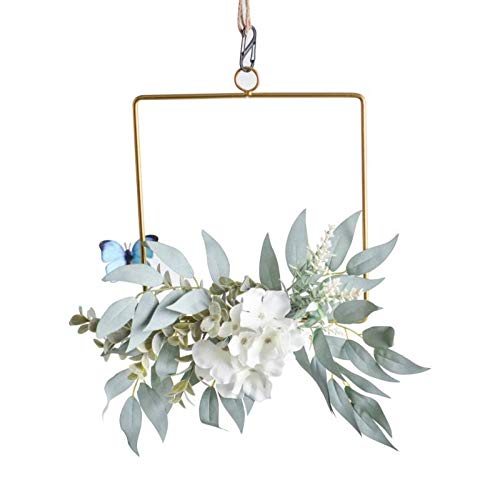 Geometric Metal Wreath Garland - Artificial Hydrangea Wall Decor for Front Door, Home & Wedding Backdrop (Color A3) - Perfect for Indoor & Outdoor Holiday, Party & Seasonal Decorations