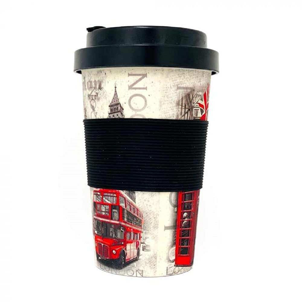 Premium London-Themed Bamboo Travel Mug - Insulated, Eco-Friendly, Leak-Proof Coffee Cup for Commuting, Hiking & Office Use