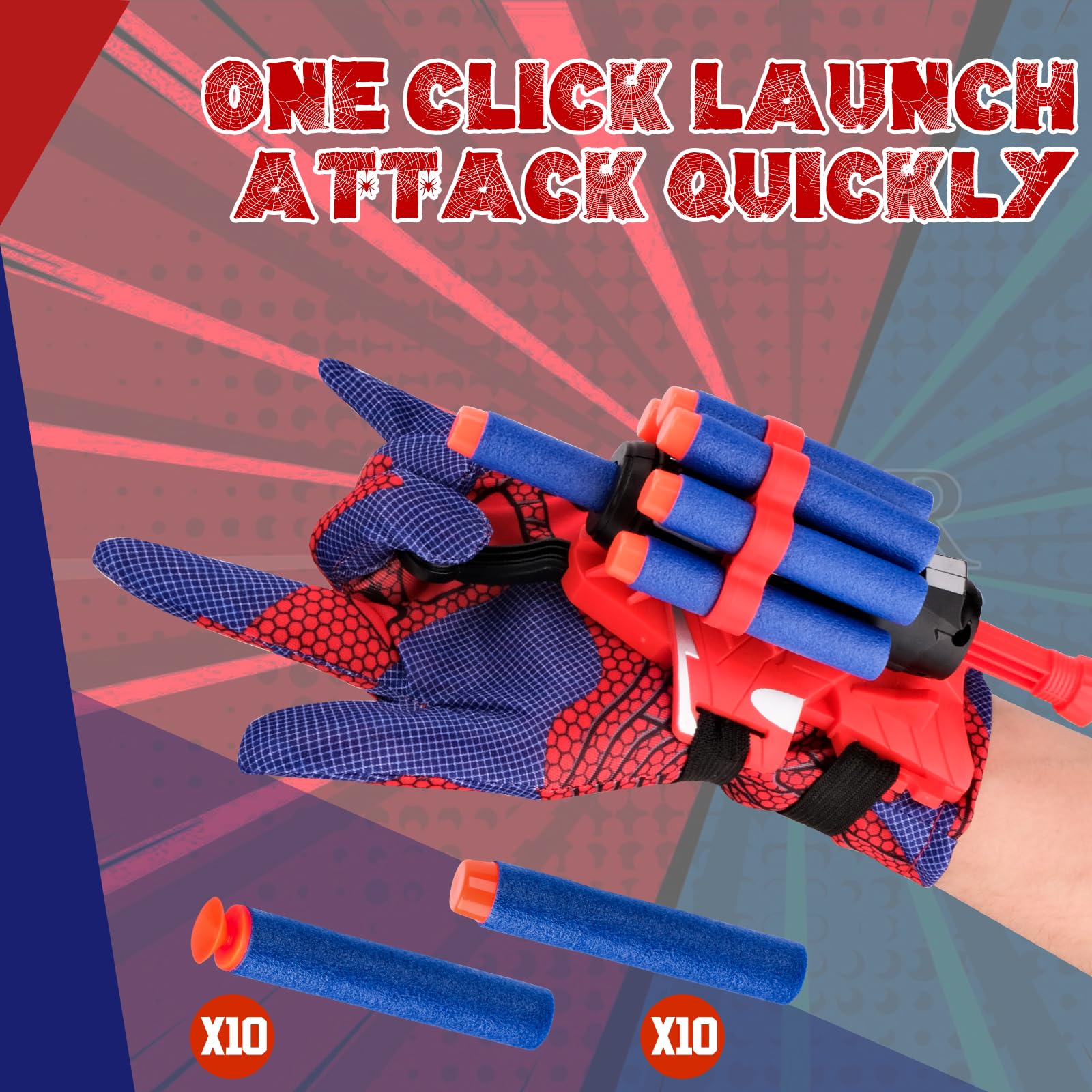 WUGU Launcher Glove - Plastic Cosplay Glove with Hero Thrower Wrist Toy, Mask & Stickers | Spider-Man Inspired Educational Toy for Kids | Perfect for Role Play, Birthday Gifts & Superhero Parties