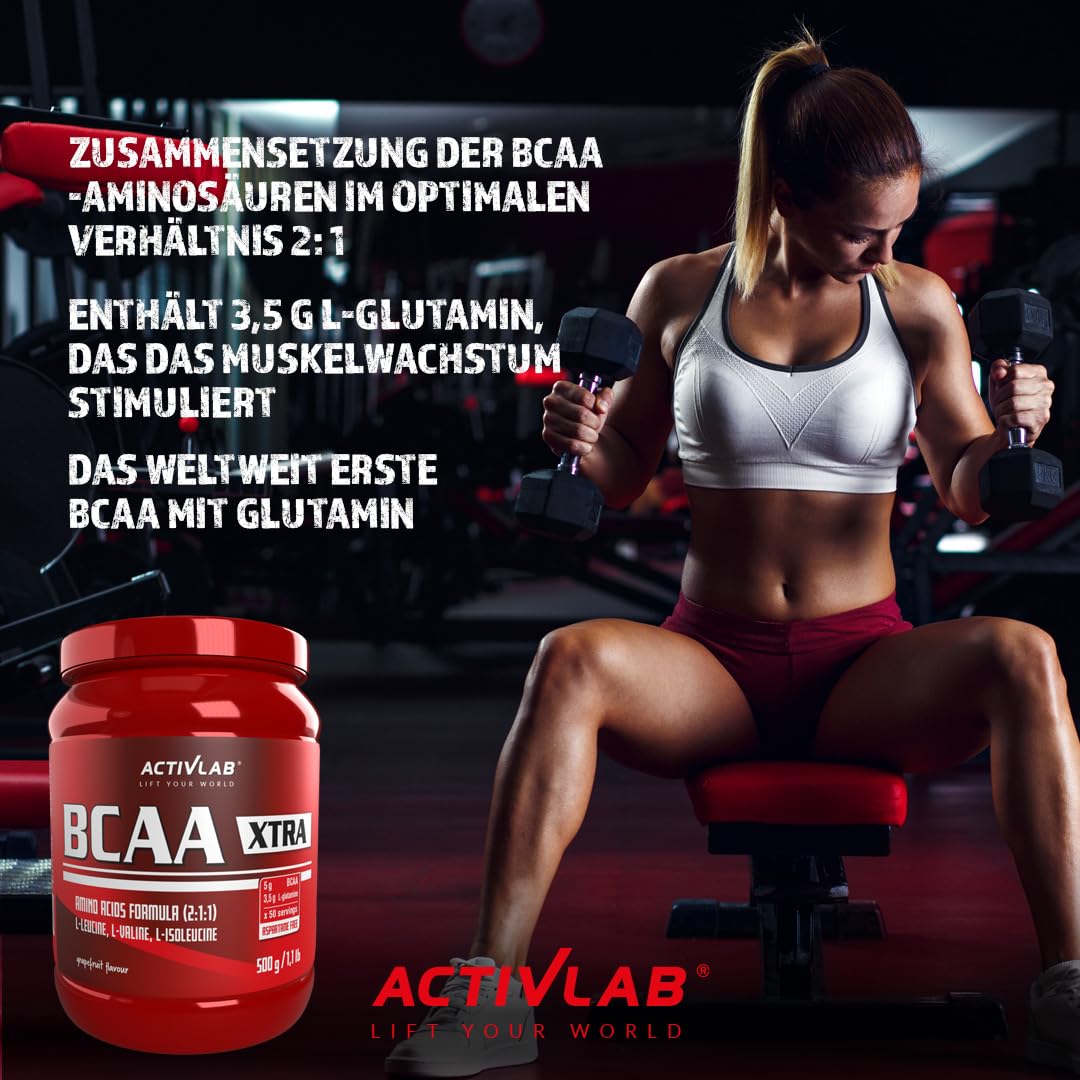 ACTIVLAB SPORT BCAA Xtra 500g Grapefruit Flavor Branched-Chain Amino Acid Supplement Powder - Pre & Post Workout Recovery for Athletes & Fitness Enthusiasts