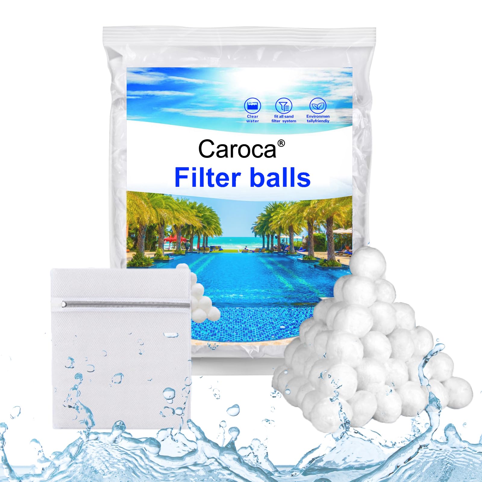**Caroca 3.1 lbs Reusable Pool Filter Balls – Eco-Friendly Fiber Filter Media for Sand Filter Pumps, Swimming Pools & Aquariums (Replaces 105 lbs of Sand) – Perfect for Clean Water in Pools, Spas & Fish Tanks**