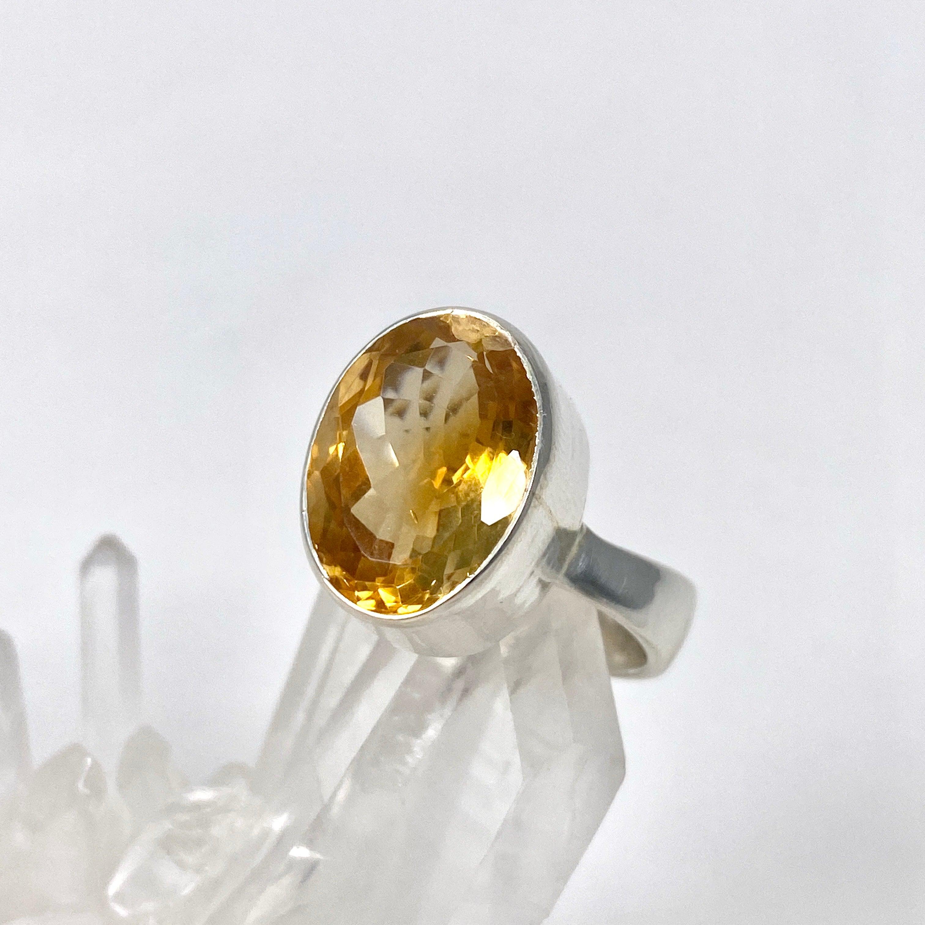 Natural Citrine Faceted Oval Ring - Size 9 - KRGJ2832 - Elegant Jewelry for Women, Perfect for Weddings, Parties & Everyday Wear