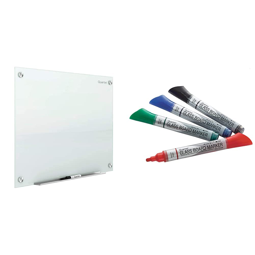 Quartet 4' x 3' Magnetic Glass Whiteboard - Frameless Dry Erase Board for Office, Classroom & Home - Includes 4 Premium Bullet Tip Dry Erase Markers (Assorted Colors) - Perfect for Presentations, Brainstorming & Home Organization