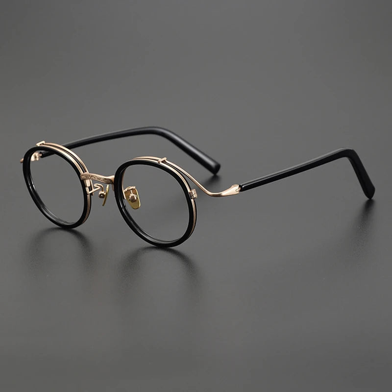 Stylish Black Unisex Full Rim Round Titanium Acetate Eyeglasses Frame 82027 | Lightweight & Durable | Perfect for Reading, Work & Fashion Accessories
