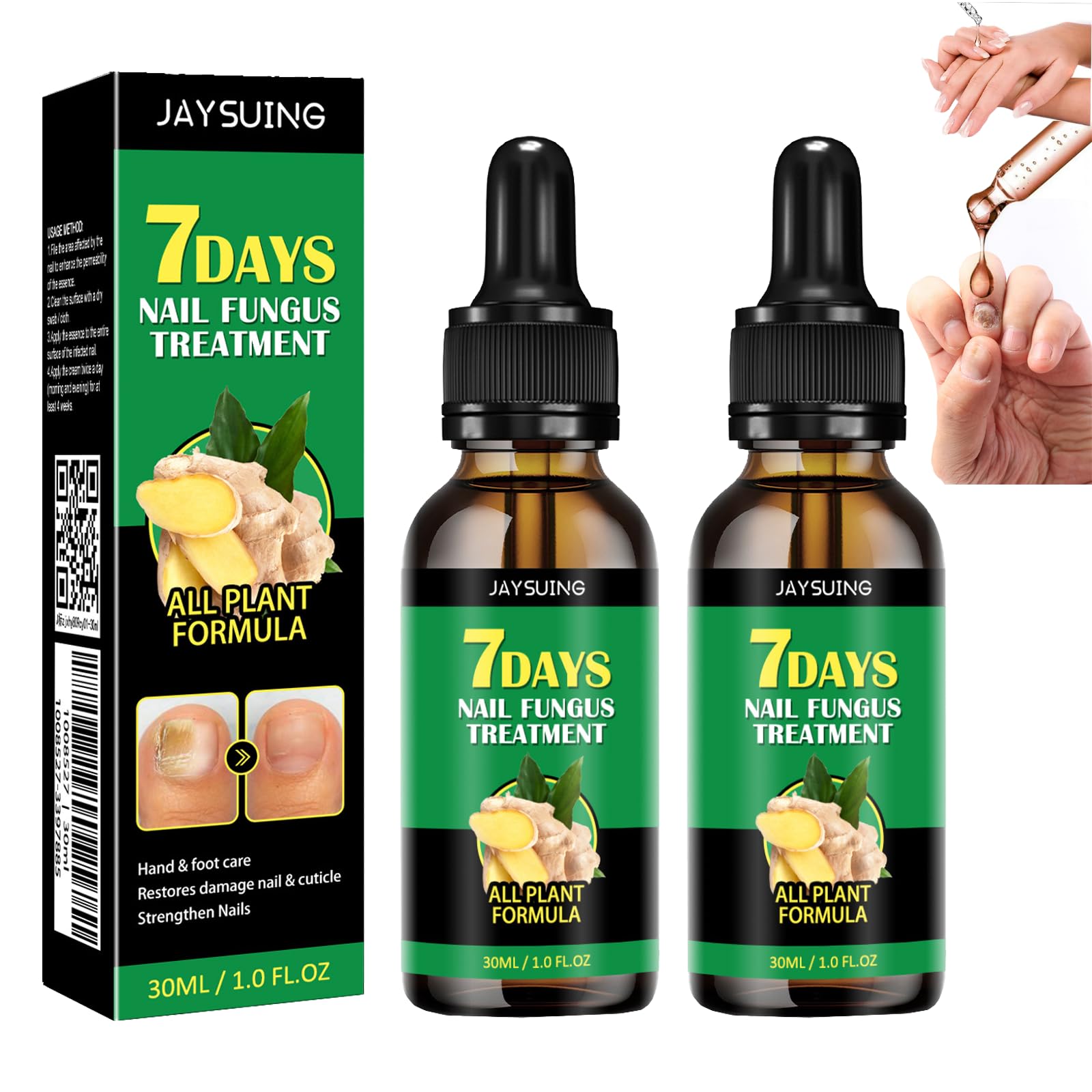 7 Days Ginger Nail Growth Treatment & Cuticle Care Oil - Strengthening Nail Serum for Healthy Nails (2PCS) - Perfect for Brittle Nails & At-Home Manicures