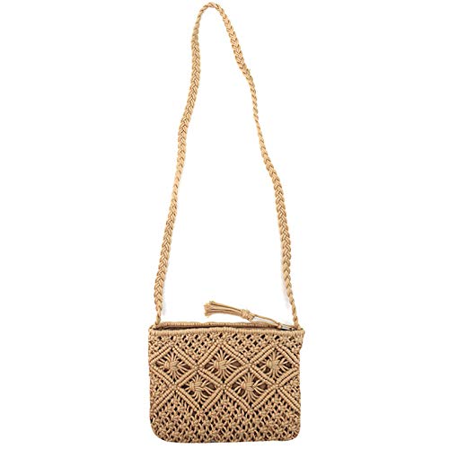Van Caro Handwoven Cotton Straw Shoulder Bag - Bohemian Crochet Tassel Beach Purse for Women | Perfect for Summer Outings, Vacations & Boho Fashion Accessories