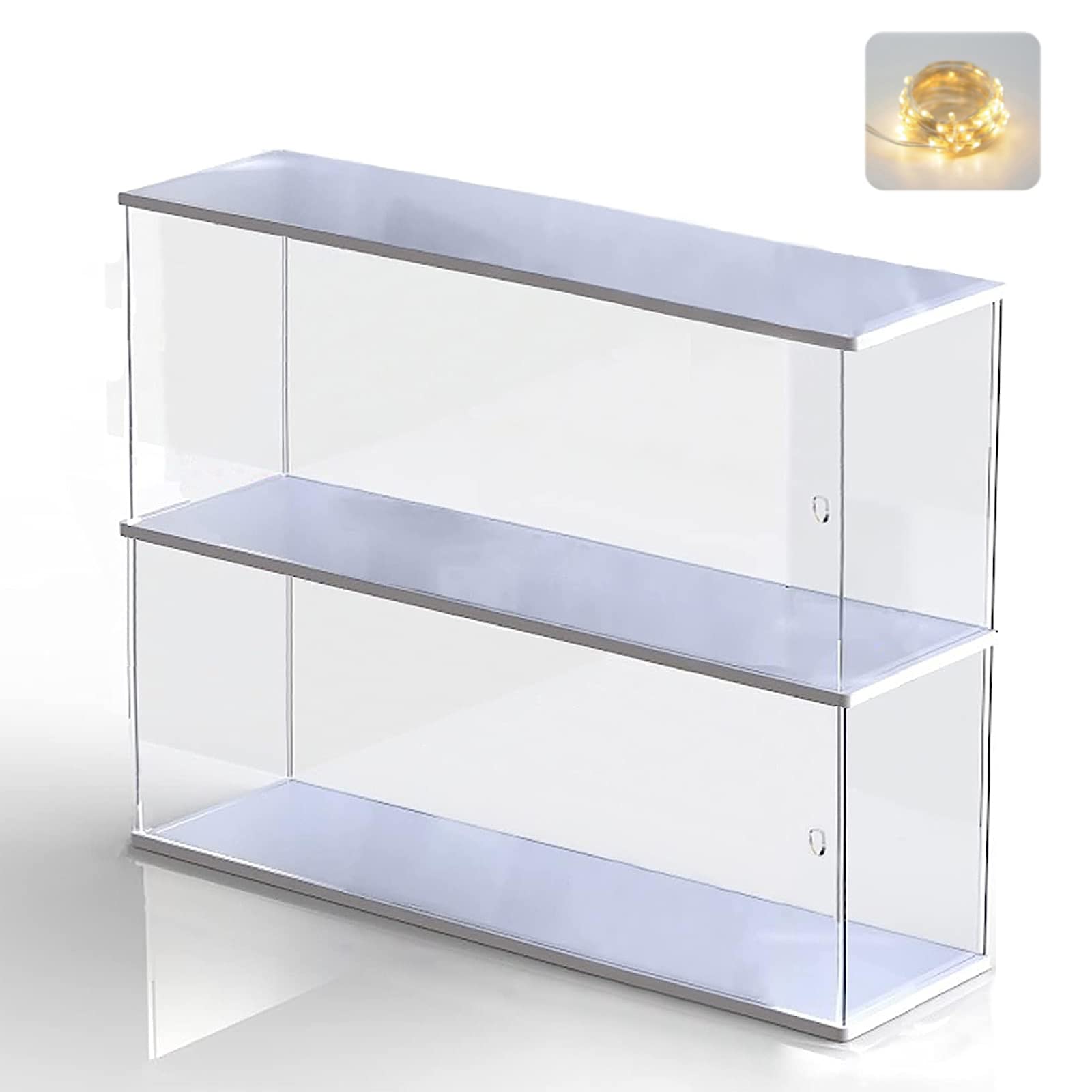 2-Tier Acrylic Display Case for Funko Pop Figures & Lego Miniatures - Clear Transparent Organizer Showcase (White, 15.6x3.8x10.8in) - Perfect for Collectibles, Action Figures & Toy Storage in Bedroom, Office or Game Room