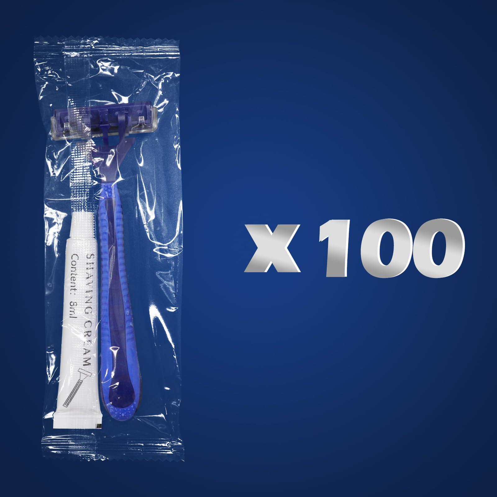 (100 Pack) Kheoxusa 3-Blade Disposable Razors - Individually Wrapped, Smooth Shaving for Men & Women - Perfect for Travel, Airbnb, Hotels, Shelters & Grooming Kits (Dark Blue)