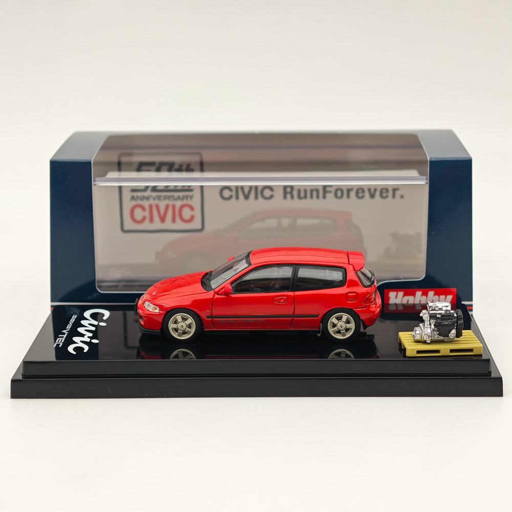 1/64 Scale Honda Civic EG6 Sir S Diecast Model Car with Engine Display - Milano Red HJ641017SR - Collectible Hobby Japan Diecast for Car Enthusiasts (Ships from USA) | Perfect for Display, Gifts, and Car Model Collections