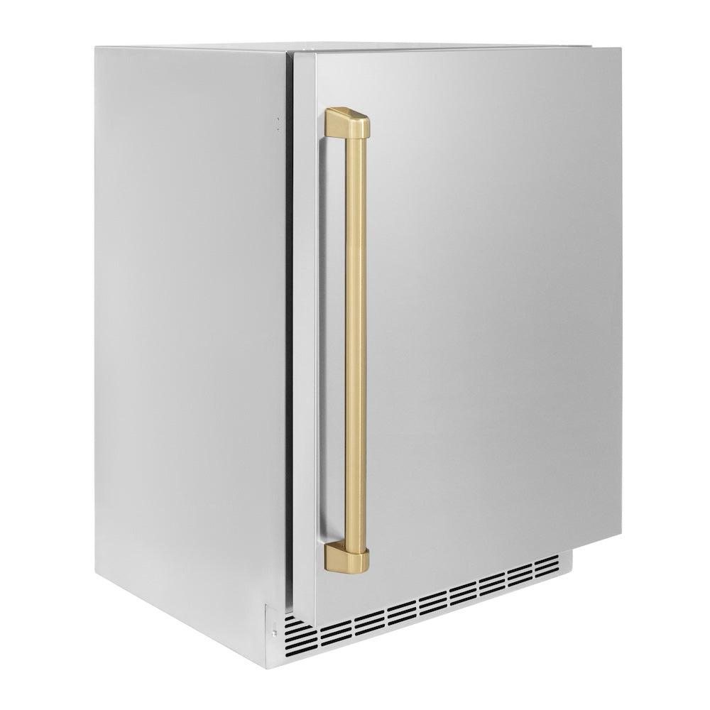 ZLINE Autograph Edition 24 Inch Stainless Steel Beverage Cooler with Touchstone 151 Technology & Champagne Bronze Handle - Perfect for Wine, Beer, and Soda Storage in Home Bars, Kitchens, and Entertainment Spaces