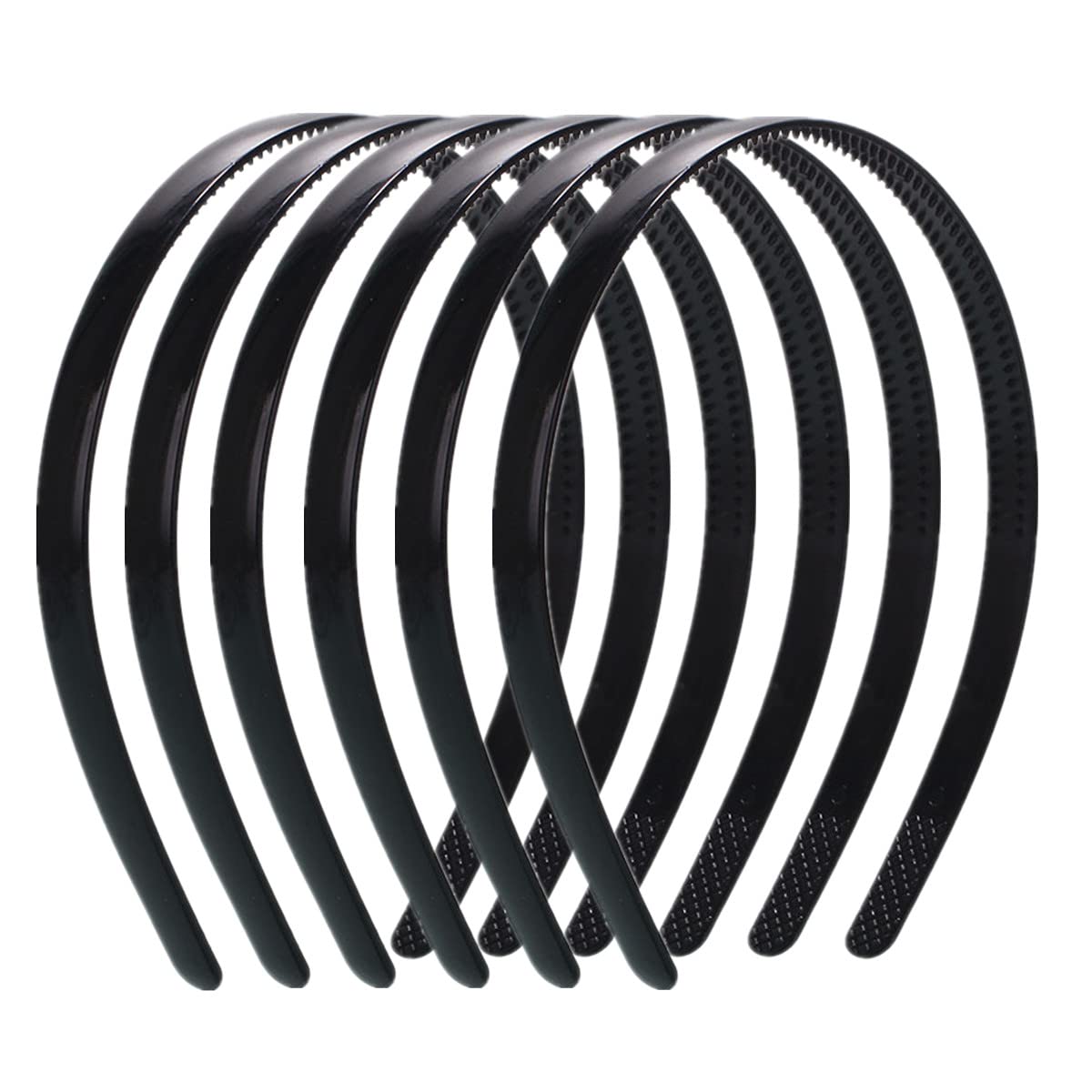 6-Pack Black Plastic Plain Headbands with Teeth Comb - 10mm Skinny Hair Bands for Women & Girls - DIY Hair Accessories for Halloween, Cosplay, and Everyday Styling