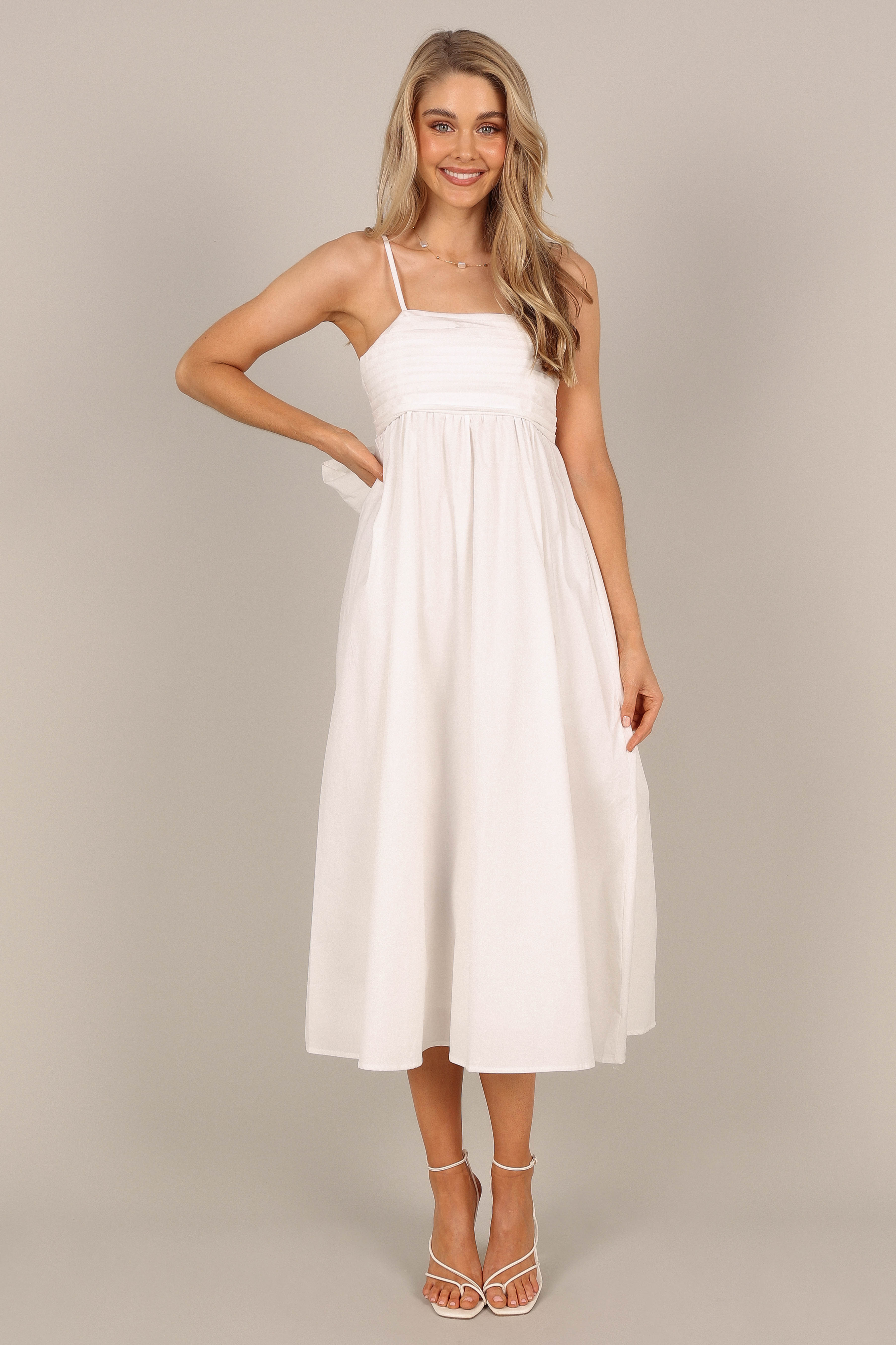 Alice Bow Back Midi Dress - Elegant White Floral Summer Dress for Women | Perfect for Weddings, Garden Parties & Date Nights