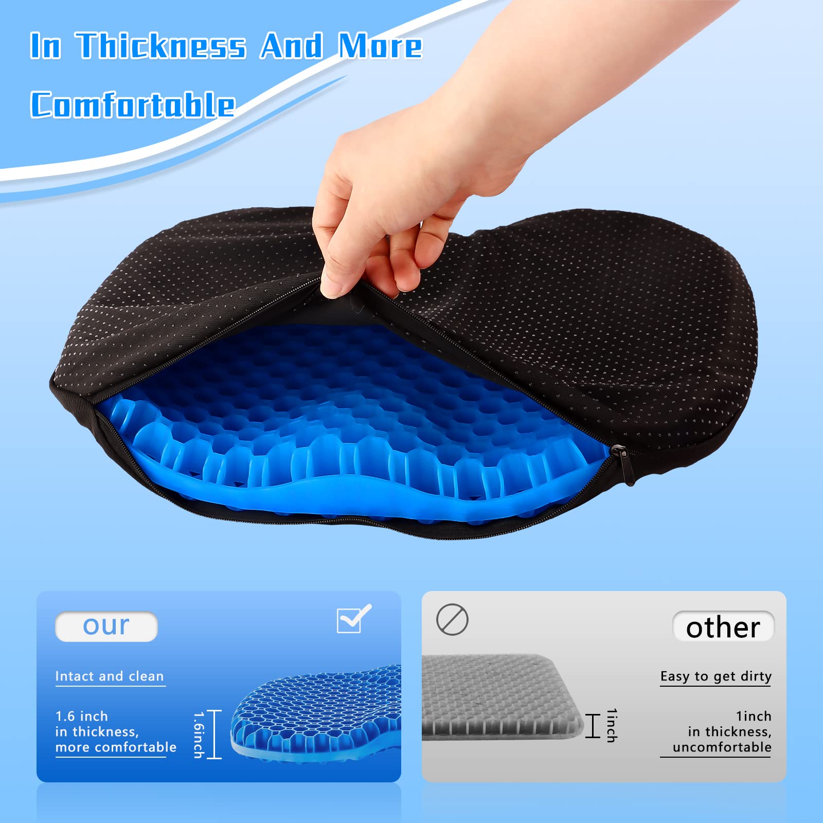 Non-Slip Kayak Seat Cushion - Thick Waterproof Gel Kayak Seat Pad with Anti-Skid Cover for Sit-In & Inflatable Kayaks, Canoes, Boats - Comfortable Fishing Kayak Accessories for Outdoor Water Sports & Adventure