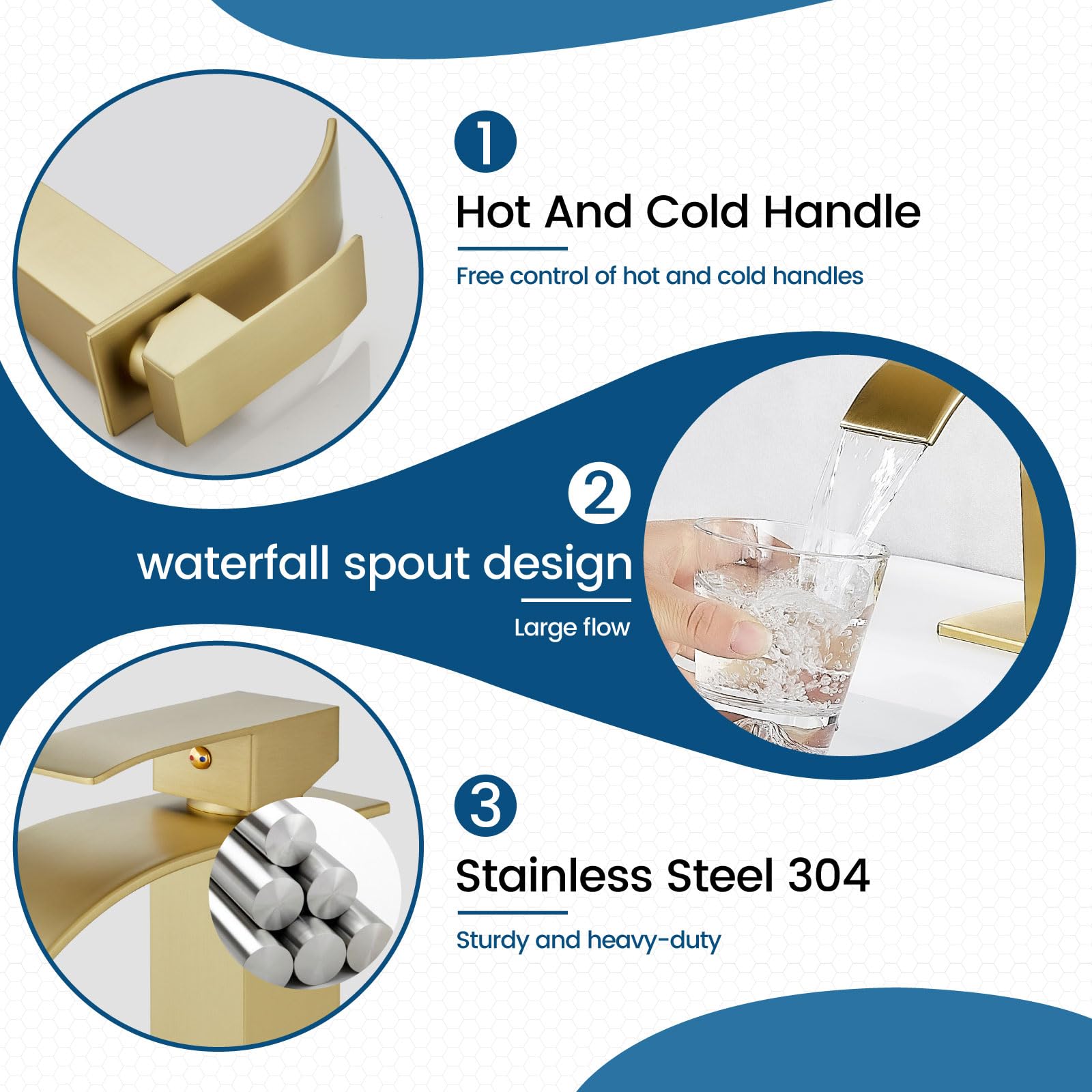 Brushed Gold Waterfall Bathroom Faucet - Single Handle Sink Tap for Vanity & RV Use