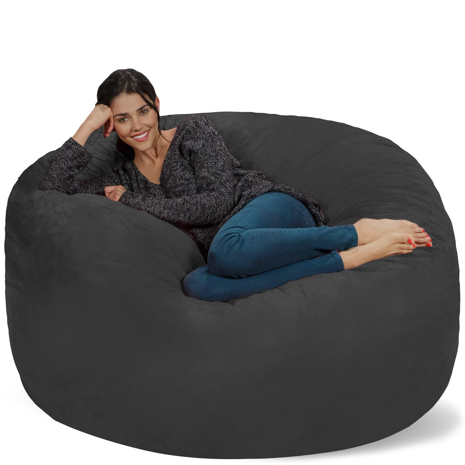 Chill Sack 5' Giant Memory Foam Bean Bag Chair - Oversized Sofa with Soft Microfiber Cover (Dark Gray) - Perfect for Living Rooms, Game Rooms & Dorm Relaxation