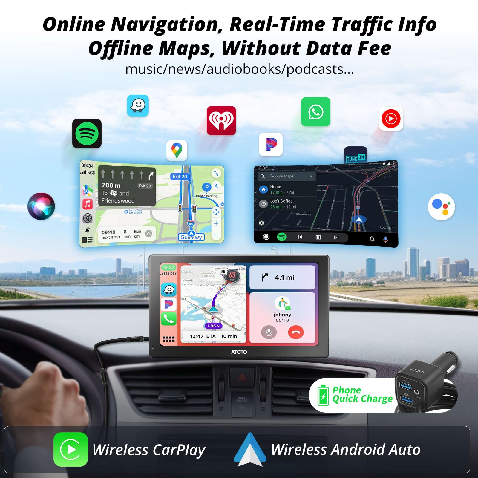 ATOTO P5 9 Inch Wireless CarPlay Android Auto Car Stereo with QLED Touchscreen | GPS Navigation | Bluetooth 5.0 | MirrorLink | Voice Assistant | for Road Trips & Daily Commuting