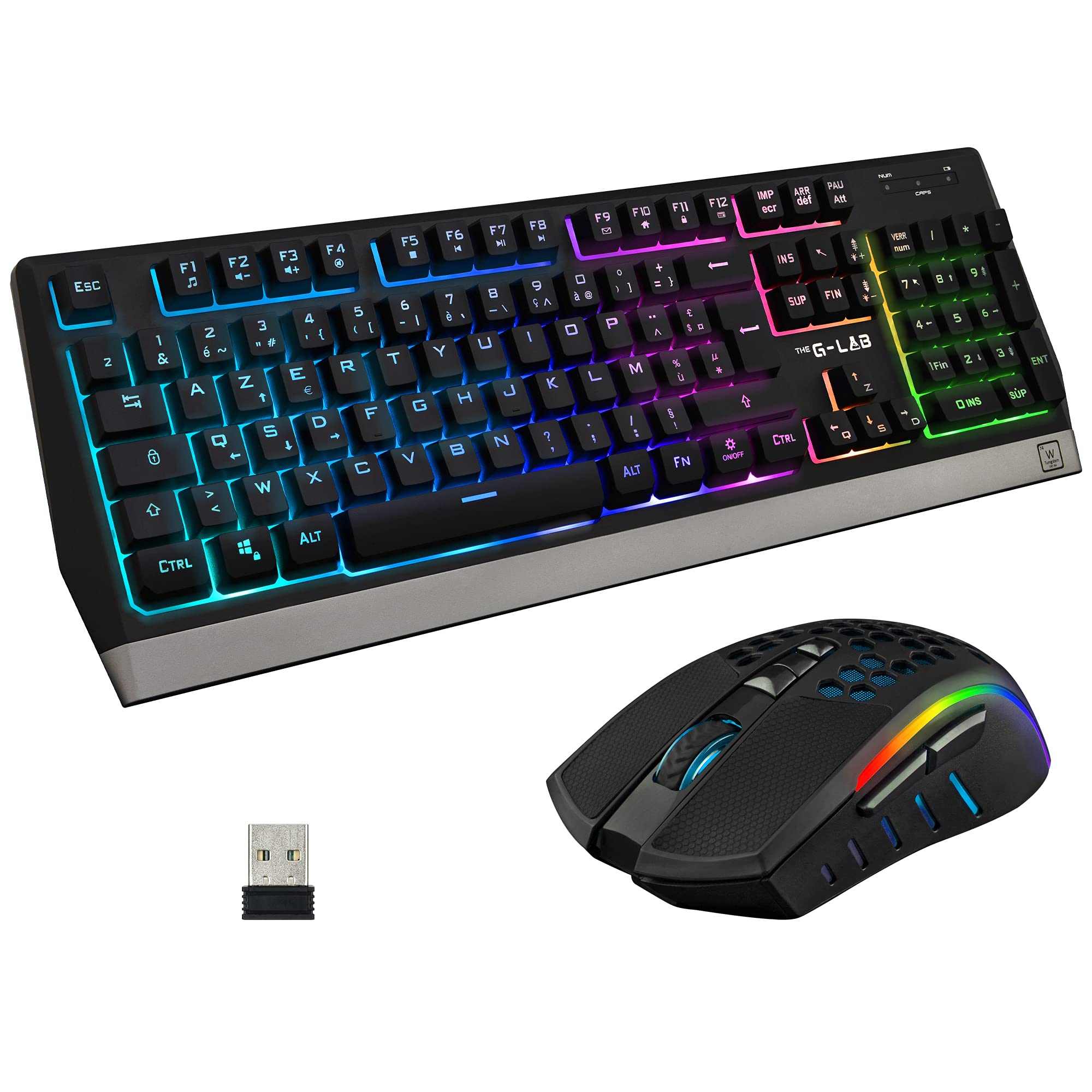 G-Lab Combo Wireless Gaming Keyboard and Mouse Set - Retro Illuminated AZERTY Keyboard, Wireless Gaming Mouse & K-Stand Radon Headset/Microphone Stand - Perfect for PC, PS4, PS5, Xbox Gaming Setup