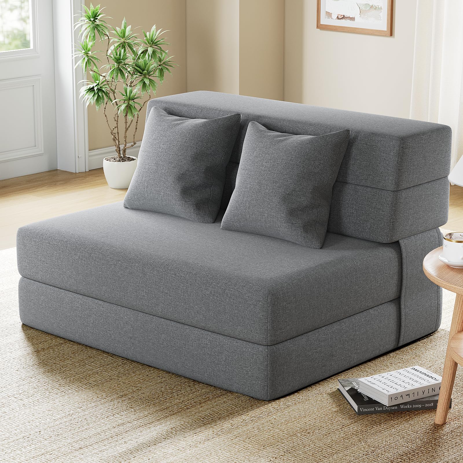 IULULU Folding Sofa Bed with 2 Pillows - Convertible Sleeper Floor Couch with Foldable Foam Mattress - Twin Size for Living Room, Dorm, Guest Room & Small Apartments - Perfect for Overnight Guests, Lounging & Space-Saving Solutions