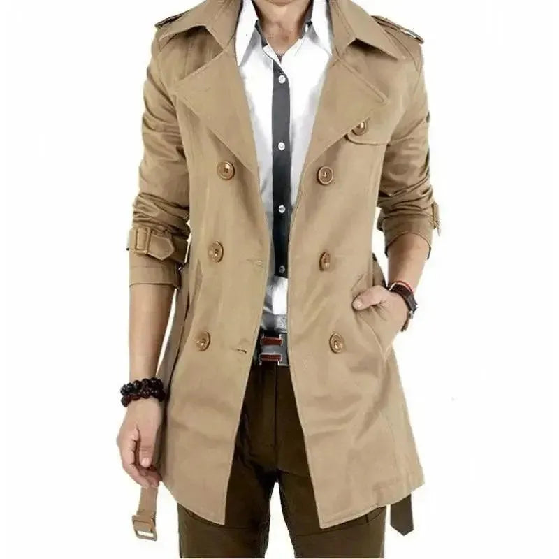 Slim Fit Double Breasted Men's Trench Coat - Waterproof Long Coat for Business & Formal Wear | Perfect for Office, Wedding & Winter Fashion