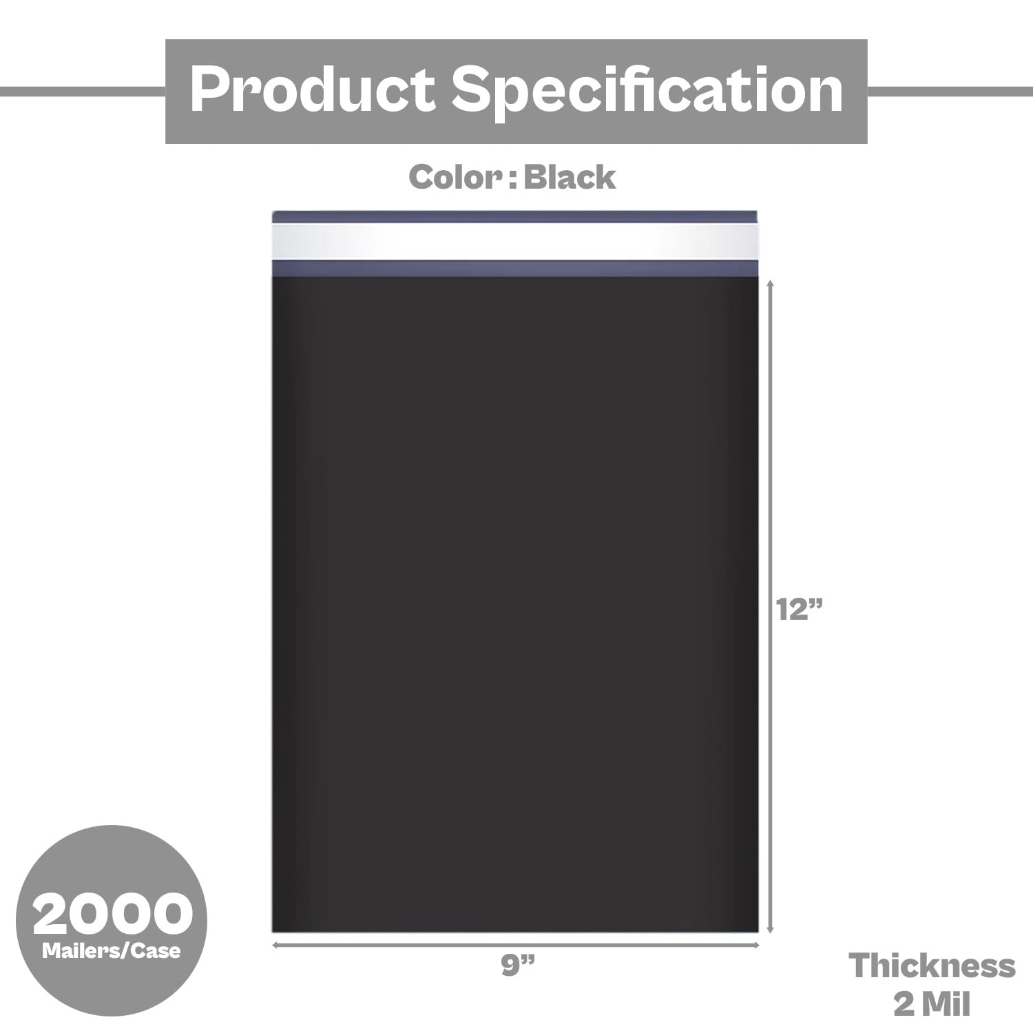 PSBM Black Poly Mailers 9x12 Inch - 2000 Pack of Glamour Shipping Envelopes with Peel & Seal Adhesive | Perfect for Ecommerce, Subscription Boxes & Small Business Shipping