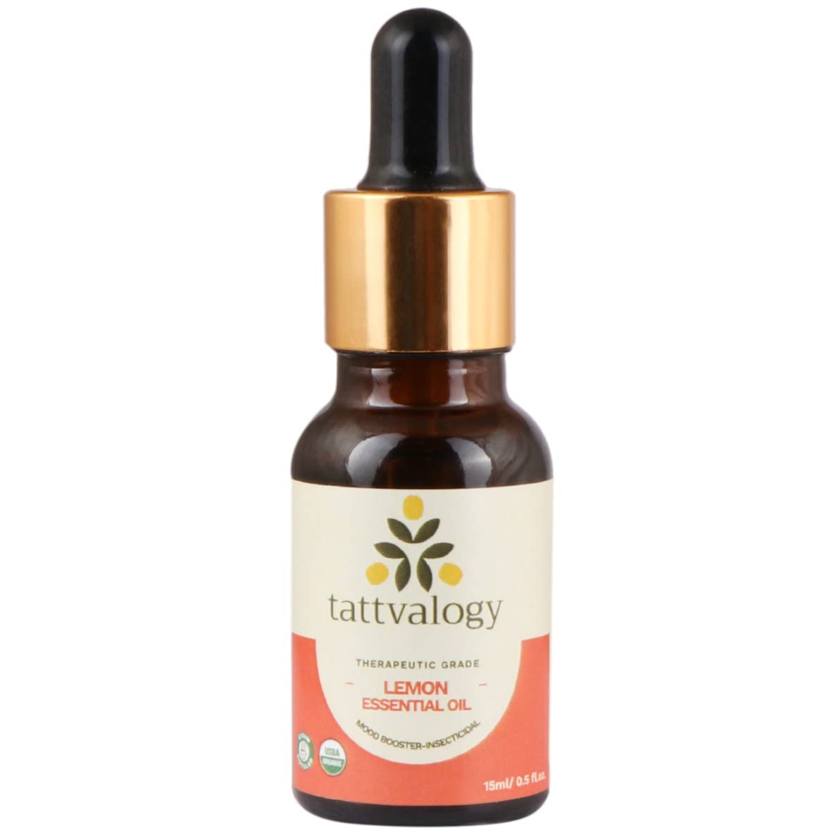 Tattvalogy 100% Pure Organic Lemon Essential Oil - Steam Distilled for Skin & Hair Care - Mood Booster & Natural Glow Enhancer - 15ml Bottle for Aromatherapy, Diffusers & DIY Beauty Products