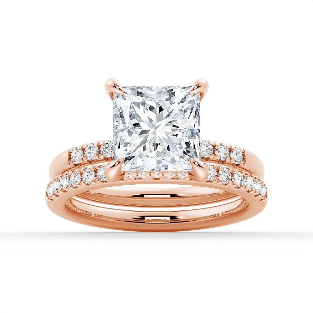 Princess Cut Hidden Halo Moissanite Engagement Ring Set with Matching Men's Wedding Band - Perfect for Proposals, Anniversaries & Couple's Jewelry Gifts