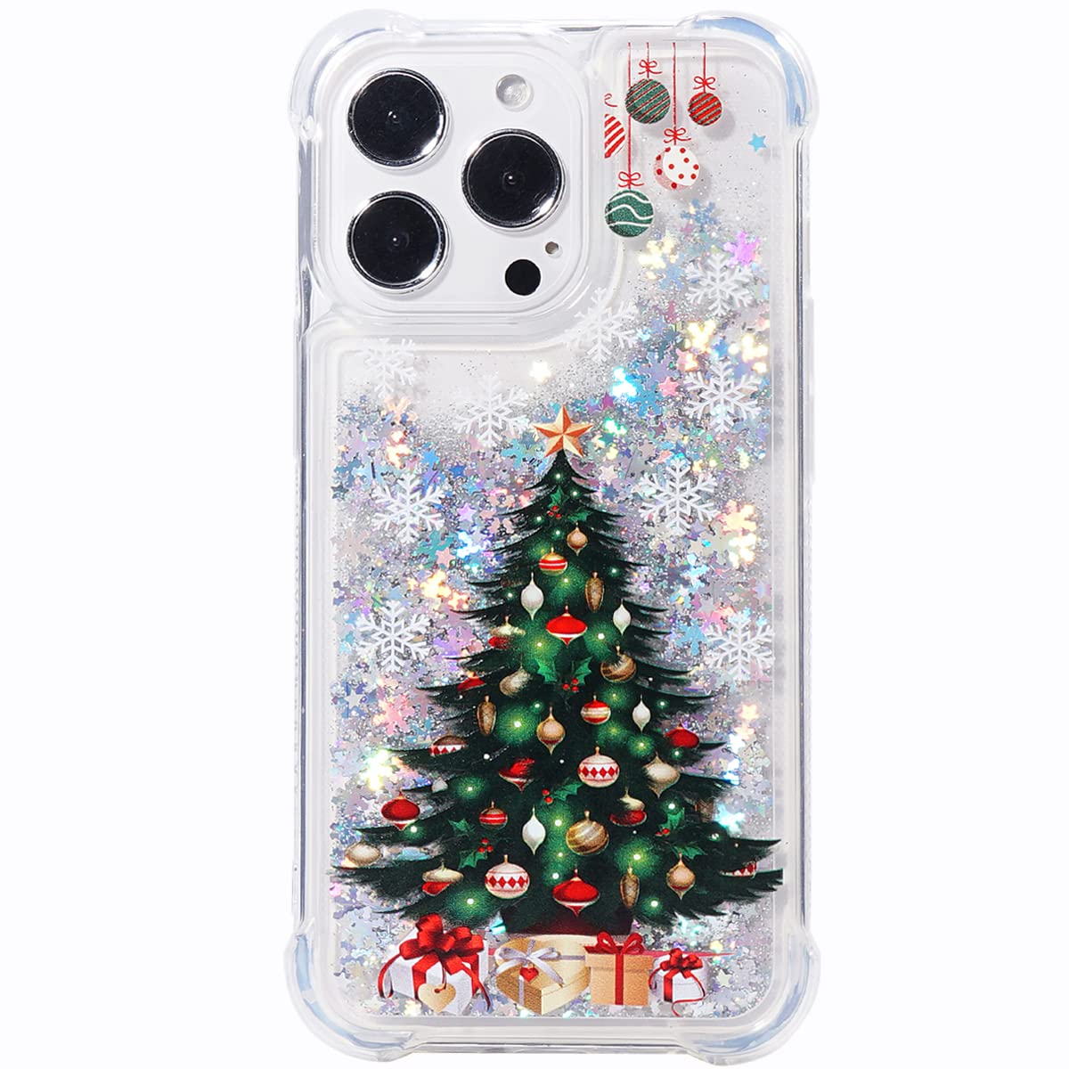 Christmas Tree Glitter Phone Case for iPhone 13 Pro Max - Clear Soft TPU Rubber Bumper, Holiday Cute Girly Women's Protective Cover | Perfect for Christmas Parties, Gift Giving & Festive Celebrations