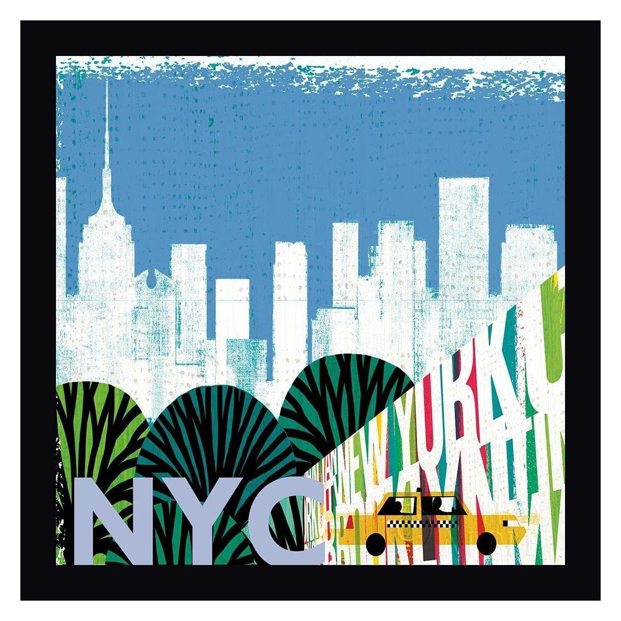 New York City Life NYC by Michael Mullan - 30x30 Inch Framed Canvas Wall Art Print with Black Frame - Ready to Hang - Perfect for Living Room, Bedroom & Office Decor