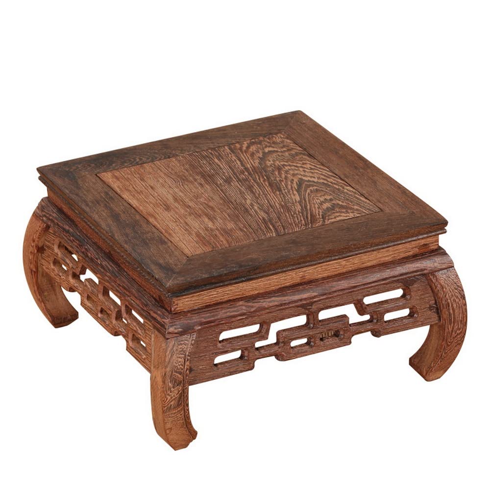 GOLDY&WENDY Square Wooden Display Stand - Hand Carved Wood Pedestal for Vases, Fishbowls, Plants & Buddha Statues | Perfect for Home Decor, Altar Displays & Craft Showcases