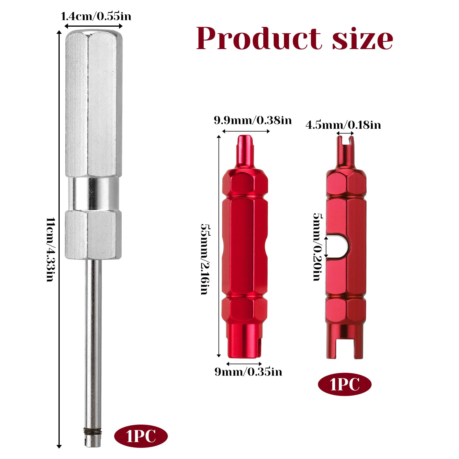 2Pcs Valve Stem Removal Tool Set - Presta & Schrader Valve Core Remover - No Scratch Tire Valve Stem Puller - Stainless Steel Bike & Car Tire Repair Tool (Red) - Perfect for Bicycle, Motorcycle and Auto Tire Maintenance