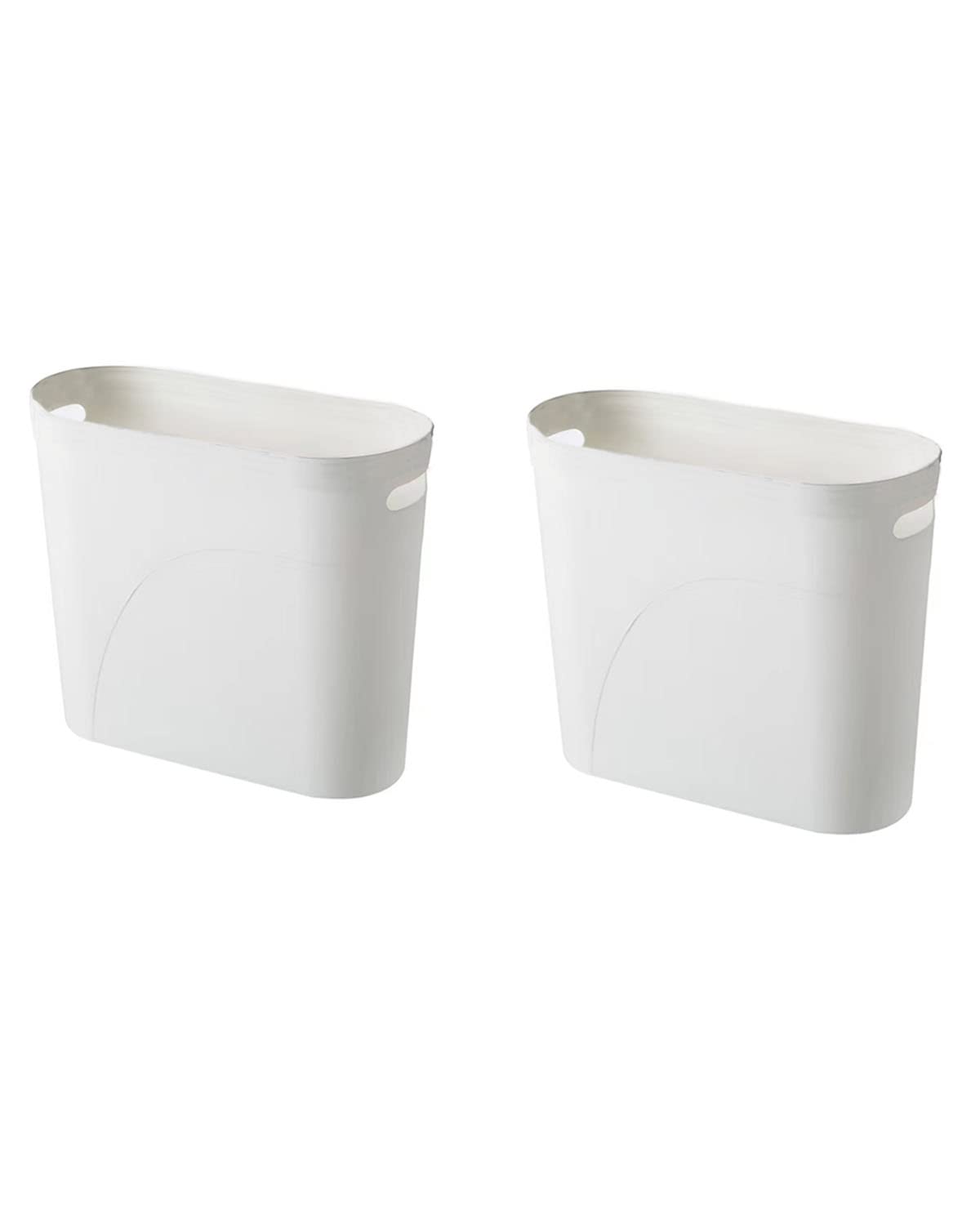 3 Gallon Slim Plastic Bathroom Trash Can - Set of 2 White Waste Baskets for Bathroom, Bedroom, Office & Kitchen | Space-Saving Small Garbage Bin