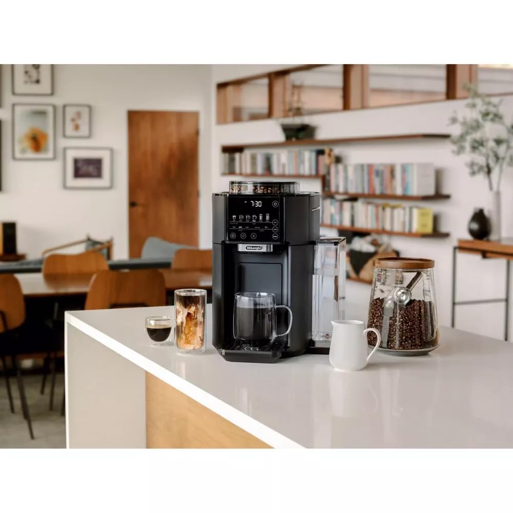 De'Longhi True-Brew Automatic Coffee Maker with Built-in Burr Grinder - One-Touch Espresso & Drip Coffee Machine, 5 Brew Styles, Zero Waste Design, Black Matte Finish - Perfect for Home, Office & Small Cafes