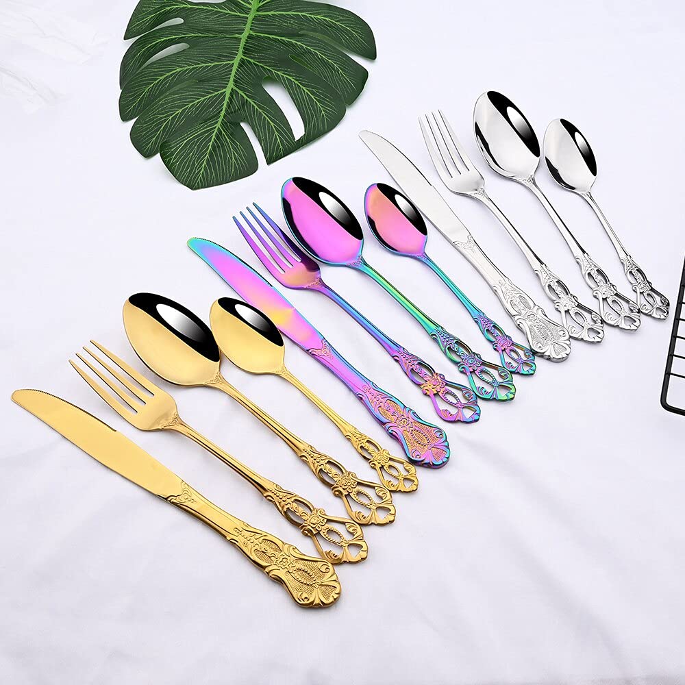 30-Piece Stainless Steel Silverware Set - Knife, Fork & Spoon Cutlery for Home, Kitchen & Dining | Durable Flatware for Everyday Use, Parties & Restaurants | BY ZZYY (Black)