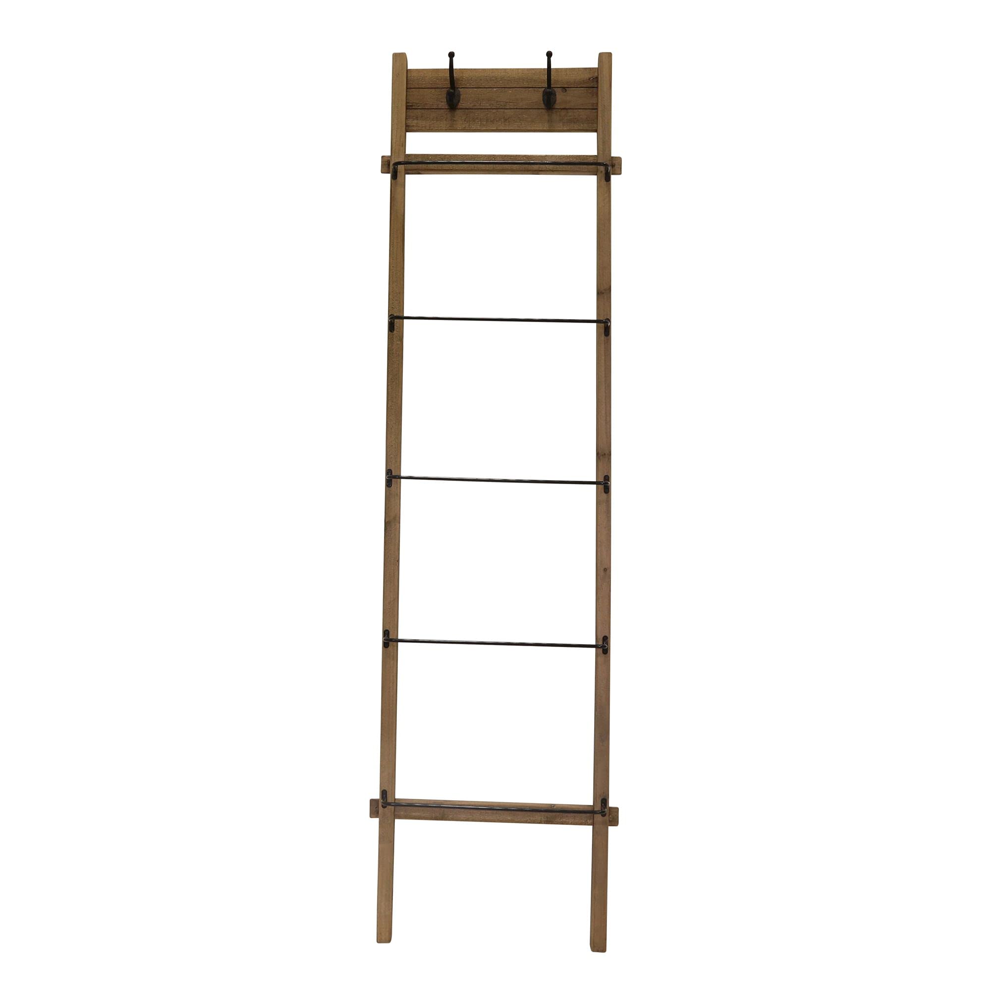 Kingston Living 76 Inch Brown & Black Vintage Ladder Bookcase - Stylish Storage for Home Office, Living Room or Bedroom