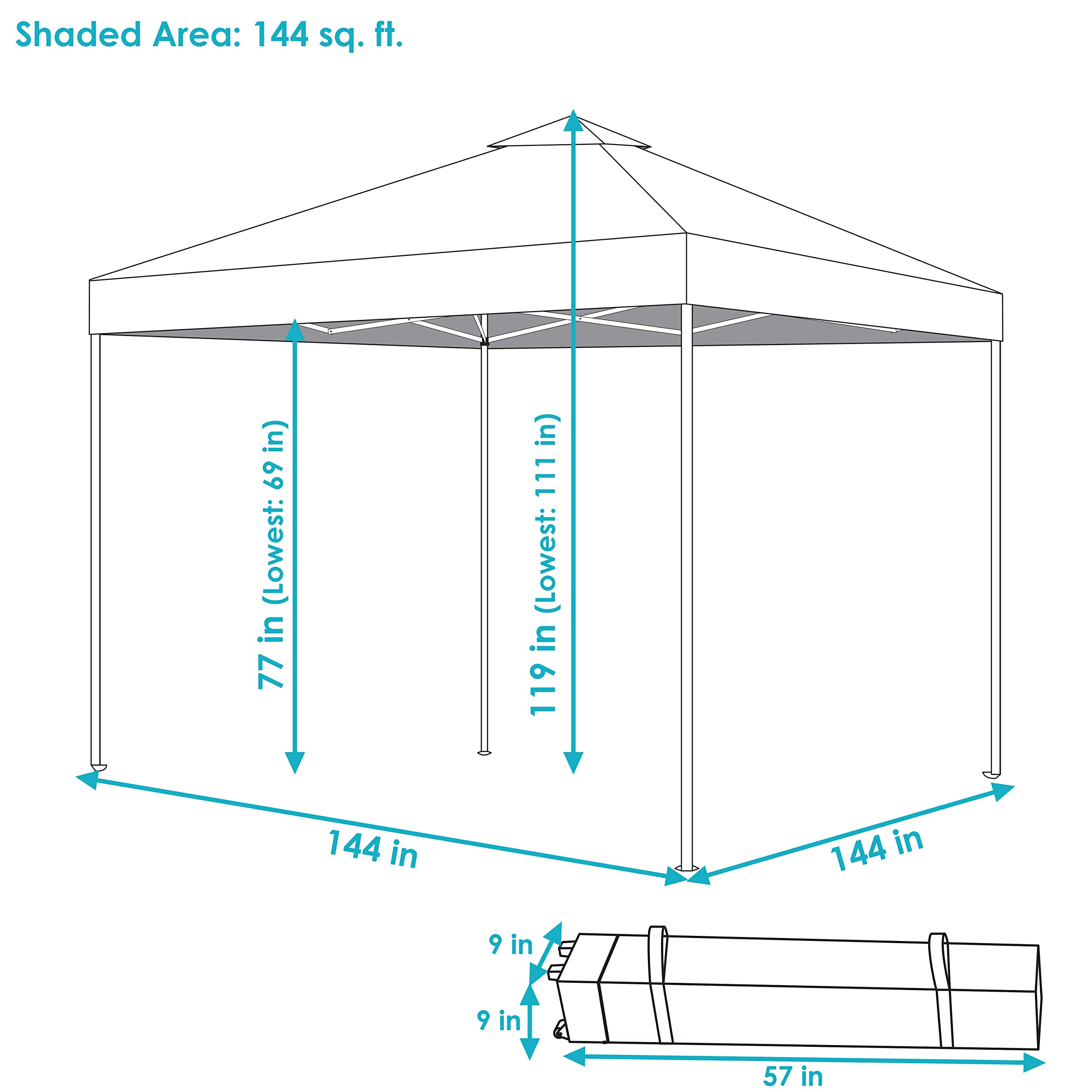 12x12 Foot Premium Pop-Up Canopy Tent with Rolling Carry Bag - Straight Leg Folding Outdoor Shade Shelter - Blue - Perfect for Backyard Parties, Camping & Beach Outings