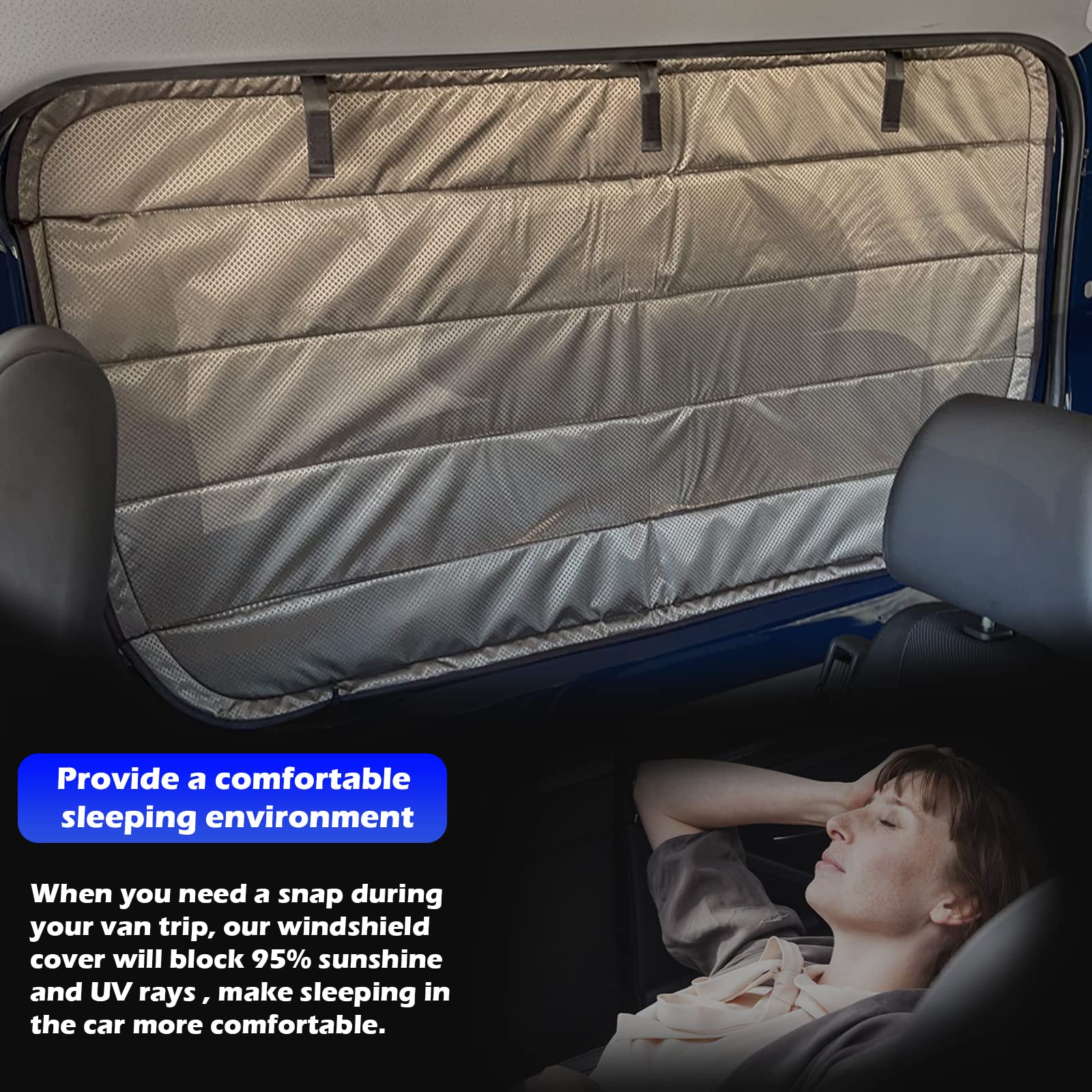 Foldable Insulated Blackout Sun Shade Cover for Ford Transit Van 2015-2022 - Crew Window & Windshield Protector for Heat, UV Rays & Privacy - Perfect for Camping, Travel & Parking