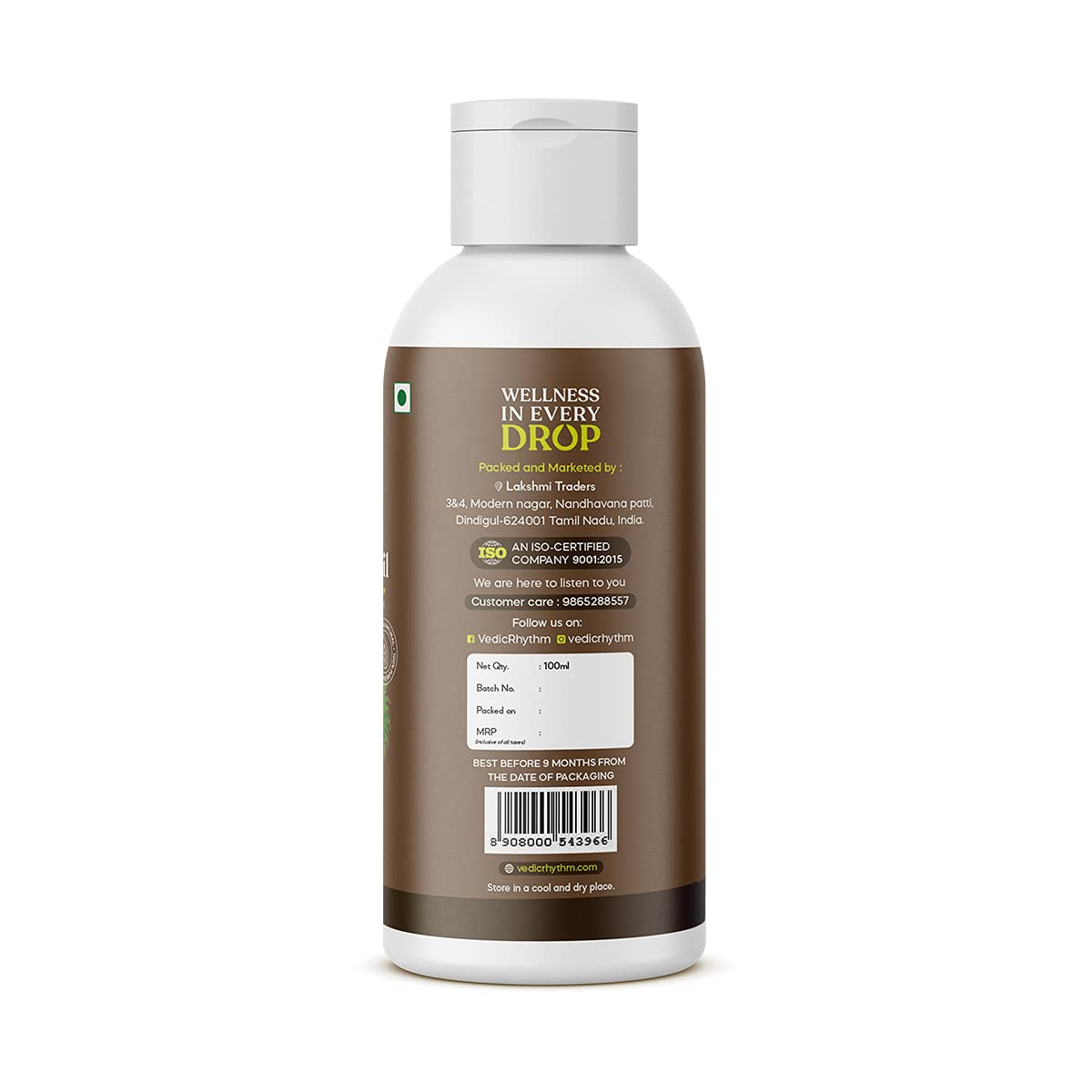 100% Pure Castor Oil 100ML by Vedic Rhythm - Organic Cold-Pressed for Hair Growth, Skin Care & Cracked Heels | Sulfate & Paraben Free | Perfect for Daily Hair Treatment, Facial Massage & Foot Care