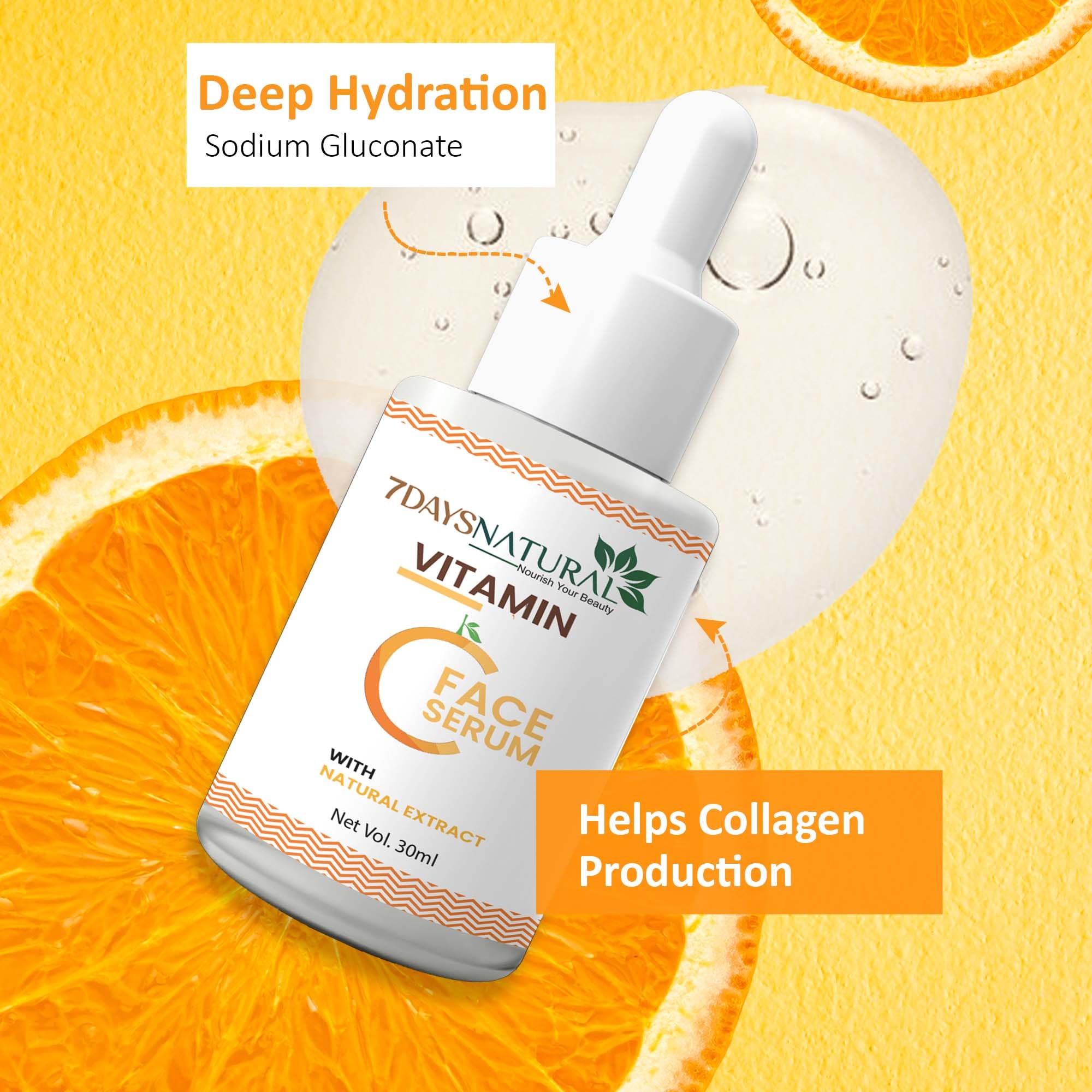 7 DAYS Vitamin C Face Serum with 2% Niacinamide - Brightens Skin Instantly, Reduces Dark Spots & Hyperpigmentation | Anti-Aging Facial Treatment for Glowing Skin | Day & Night Use for All Skin Types