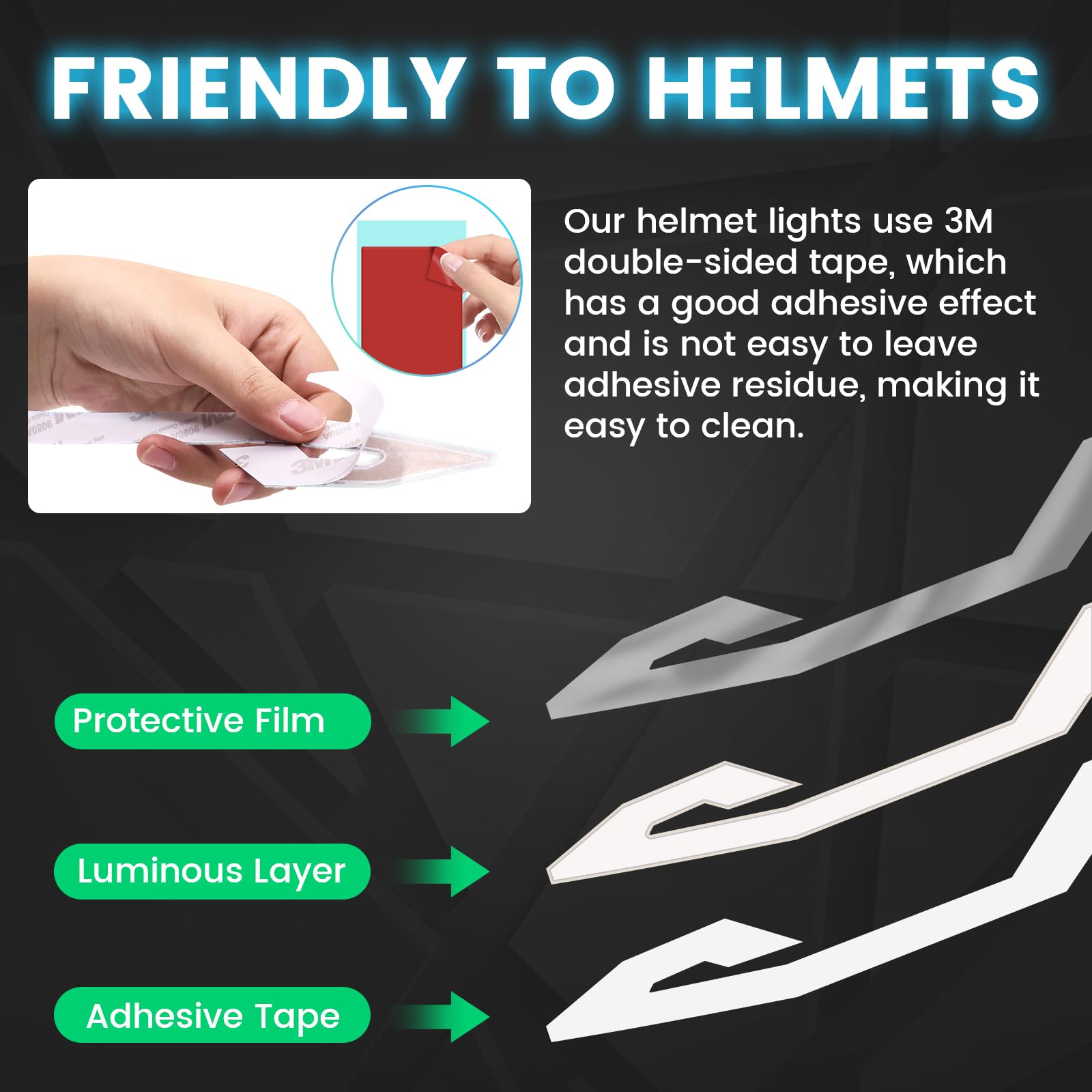 Waterproof LED Helmet Light Bar - 4in1 Cold Light Strip for Motorcycle Night Riding Safety (Ice Blue)