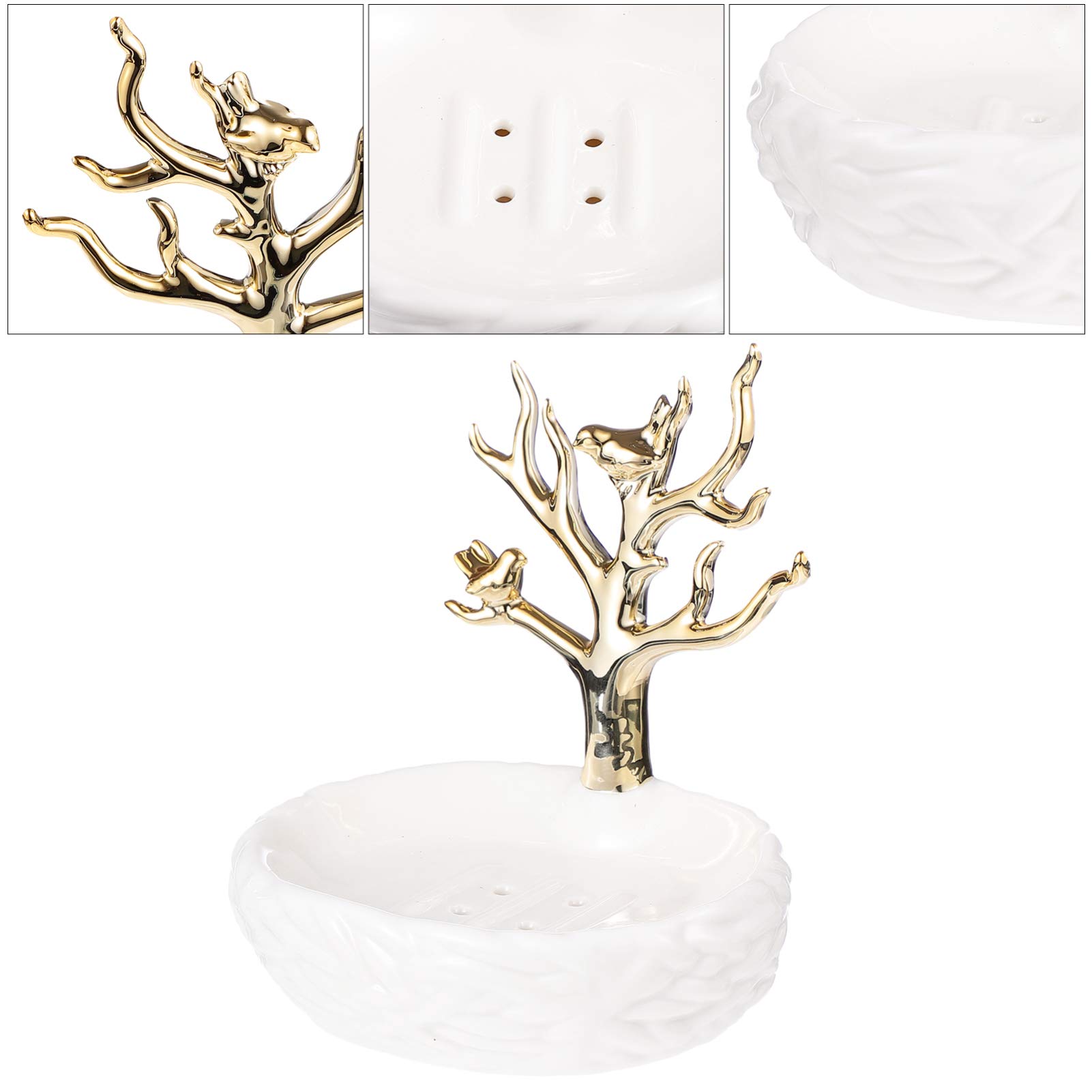 1pc Ceramic Soap Dish Holder - Jewelry Rack Tray & Draining Soap Organizer for Bathroom - Perfect for Bathroom Countertops, Vanities, and Shower Storage