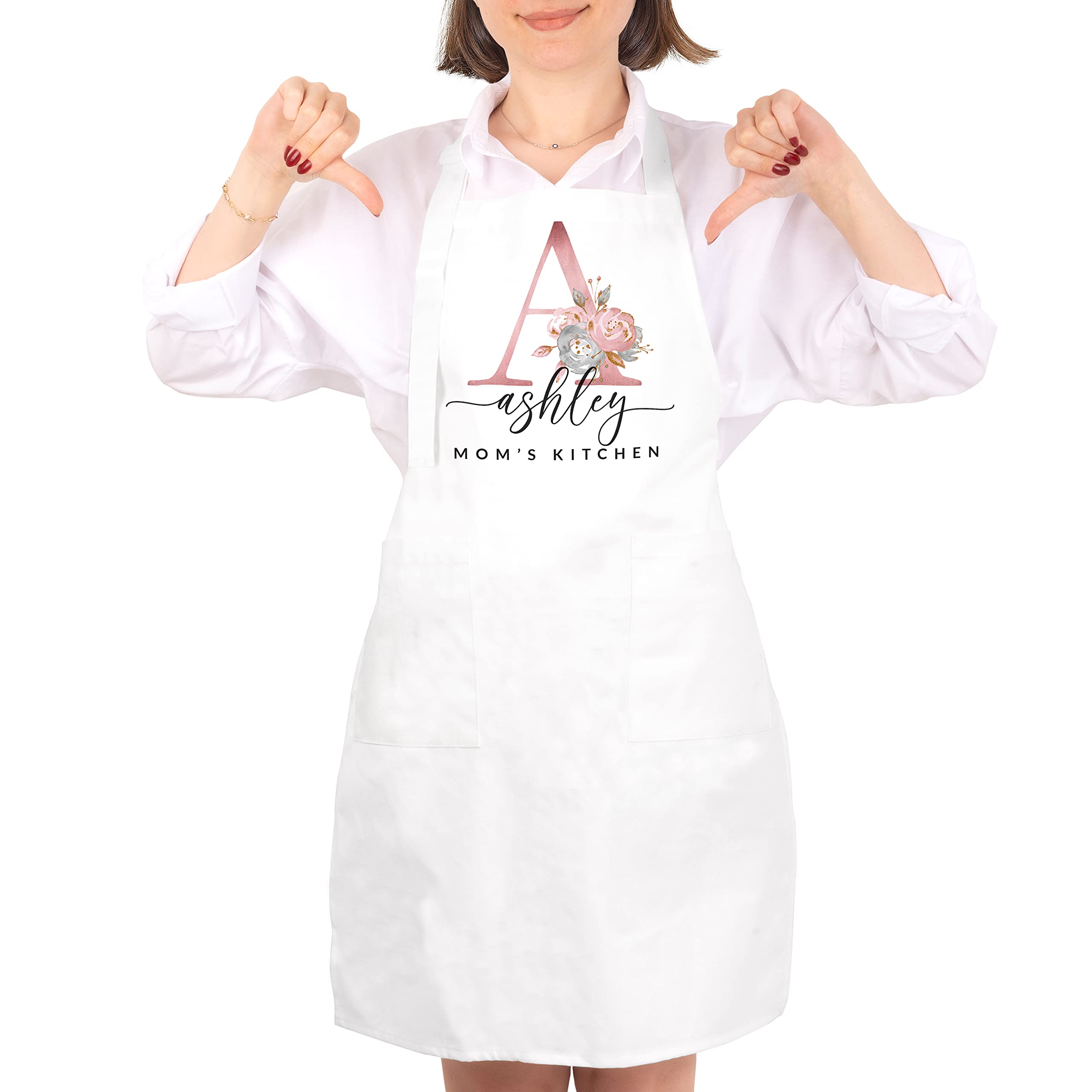 Personalized Floral Kitchen Apron for Women - Custom Name & Initial - Best Birthday Gift for Mom from Daughter, Son or Husband - Perfect Cooking & Baking Accessory for Mother's Day, Christmas & Special Occasions
