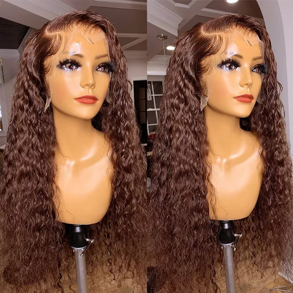 360 HD Lace Front Wig - Brazilian Virgin Human Hair - Brown Curly Wave Glueless Wig with Transparent Lace & Baby Hair - 150% Density Pre-Plucked - 24 Inch - Perfect for Black Women | Everyday Wear, Special Occasions & Protective Styling